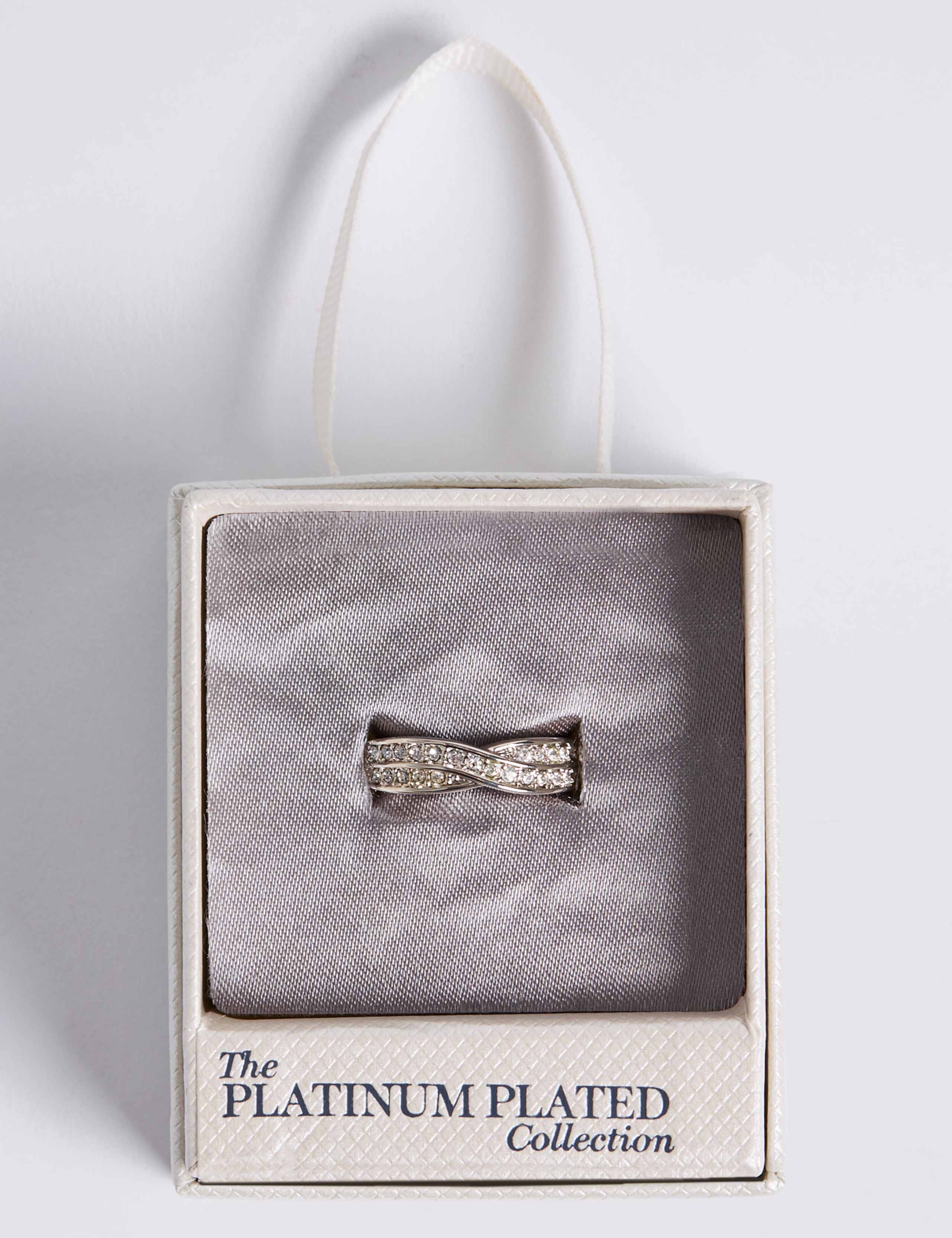 Platinum Plated Double Crossover Diamanté Ring 1 of 3