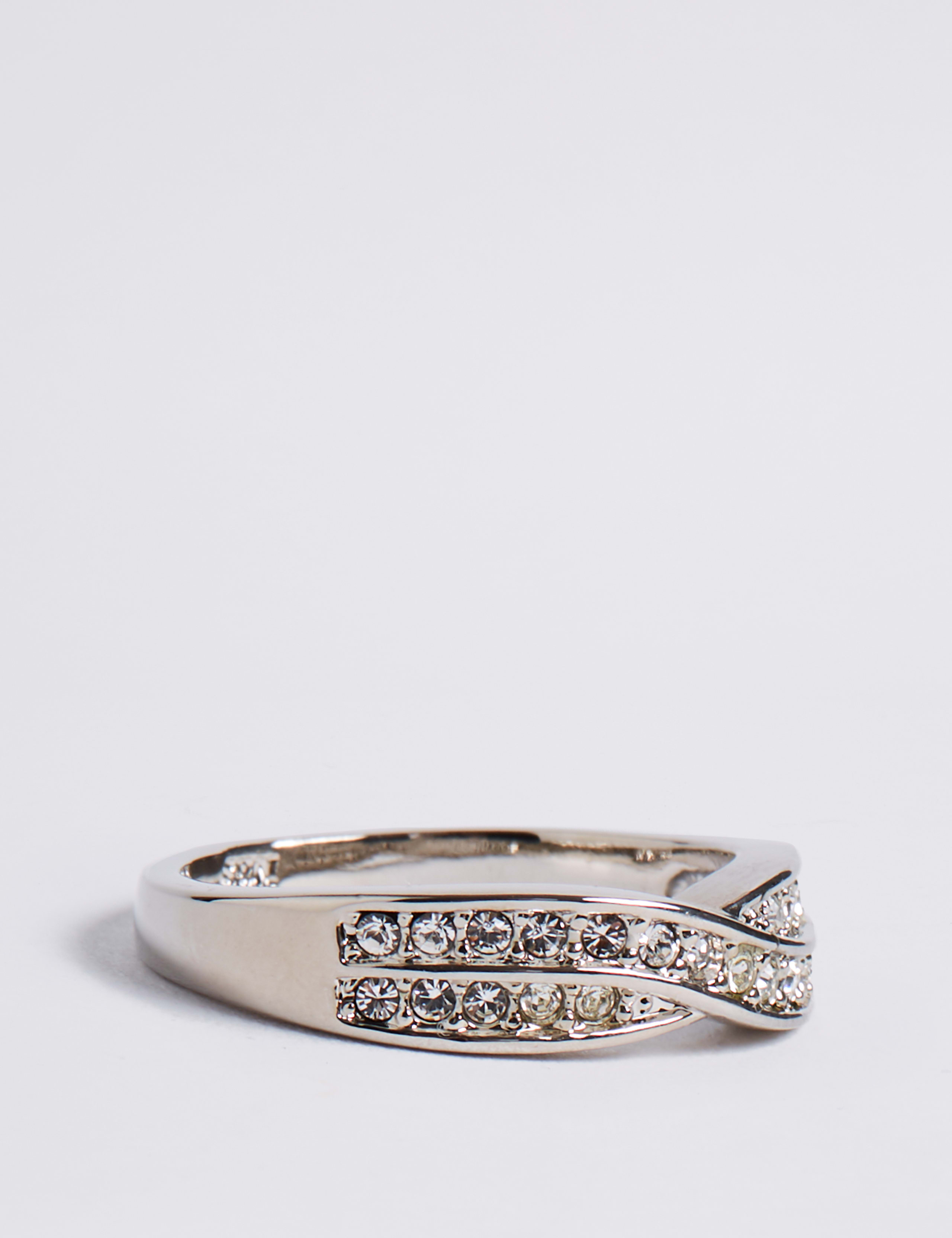 Platinum Plated Double Crossover Diamanté Ring 2 of 3