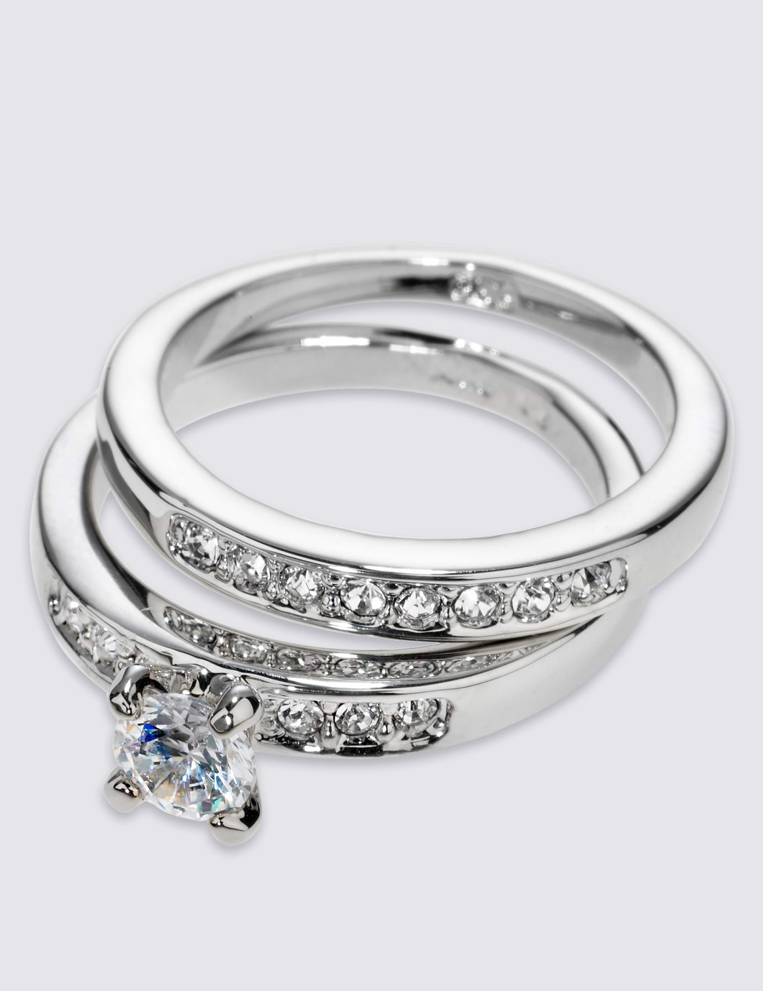 Platinum Plated Diamanté Rings 1 of 3