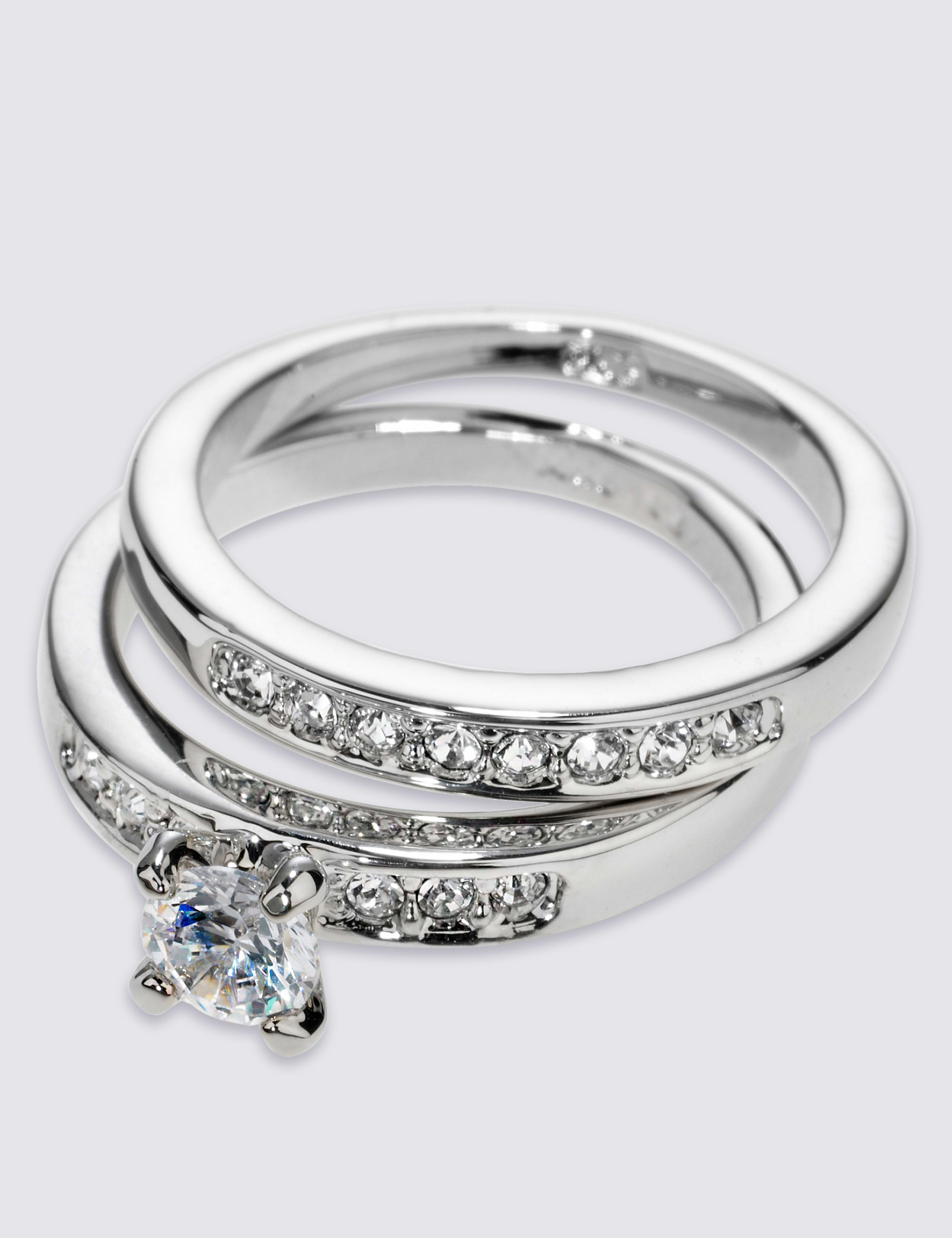 Platinum Plated Diamanté Rings 2 of 3