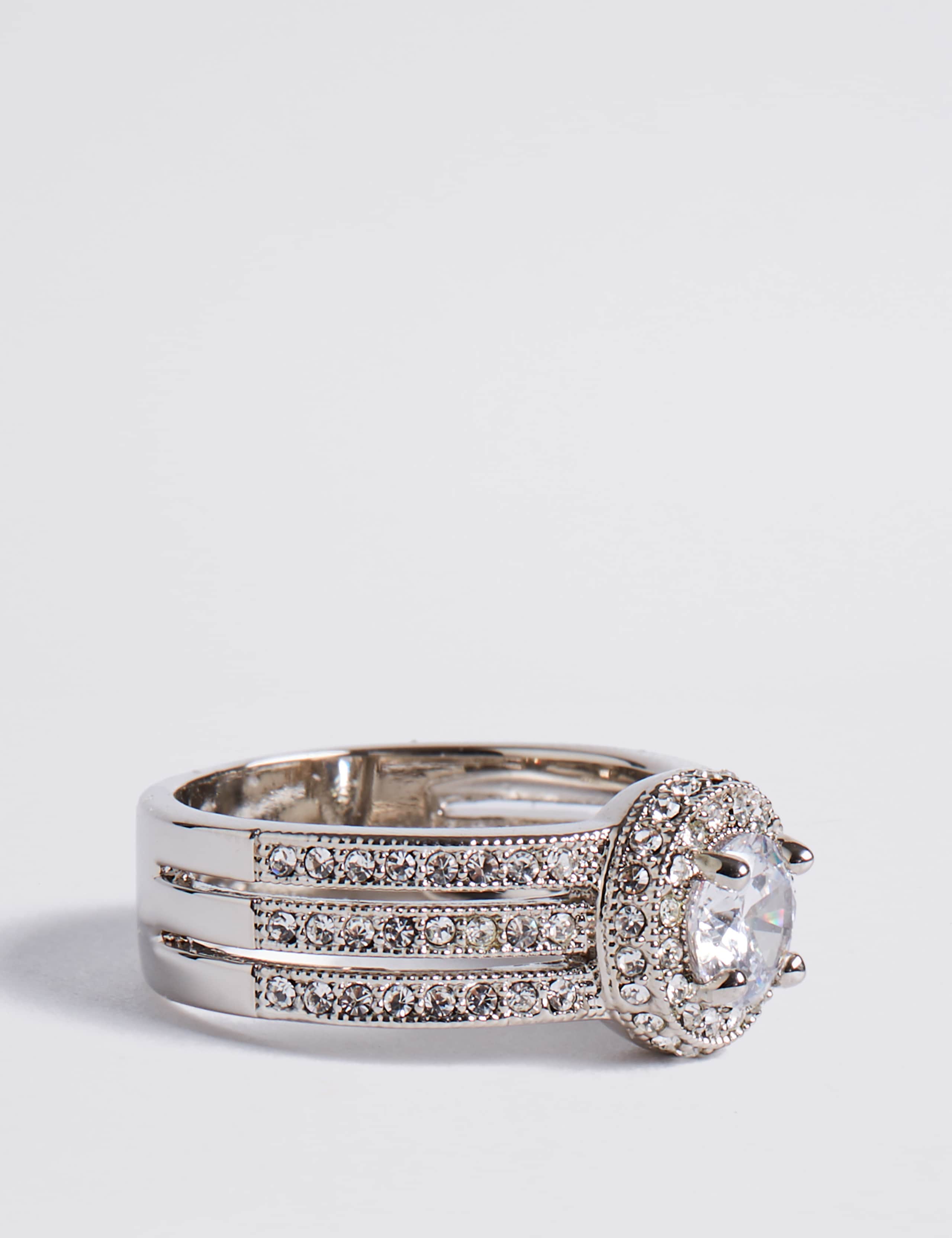 Platinum Plated Millgrain Eternity Diamanté Ring 1 of 3