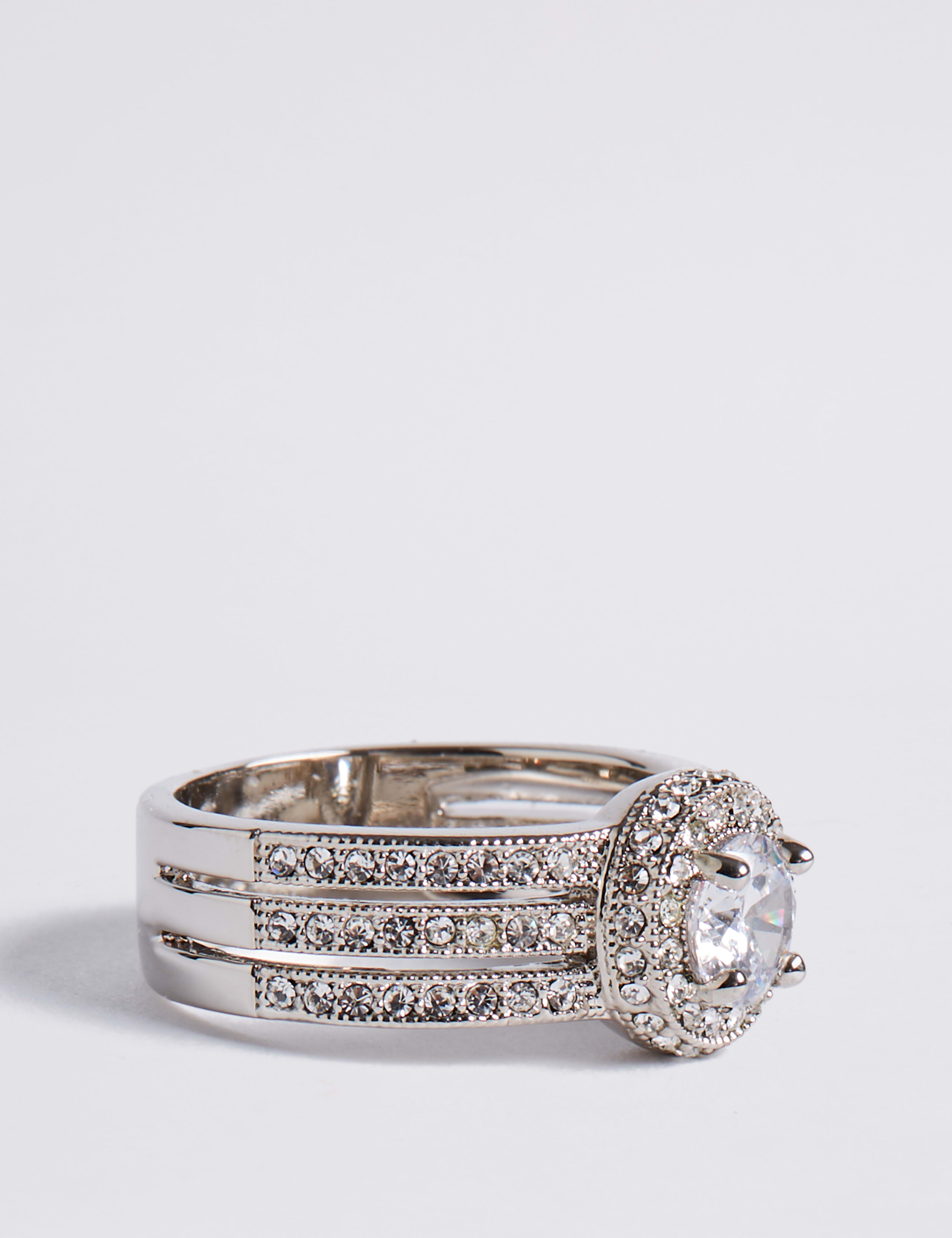 Platinum Plated Millgrain Eternity Diamanté Ring 2 of 3