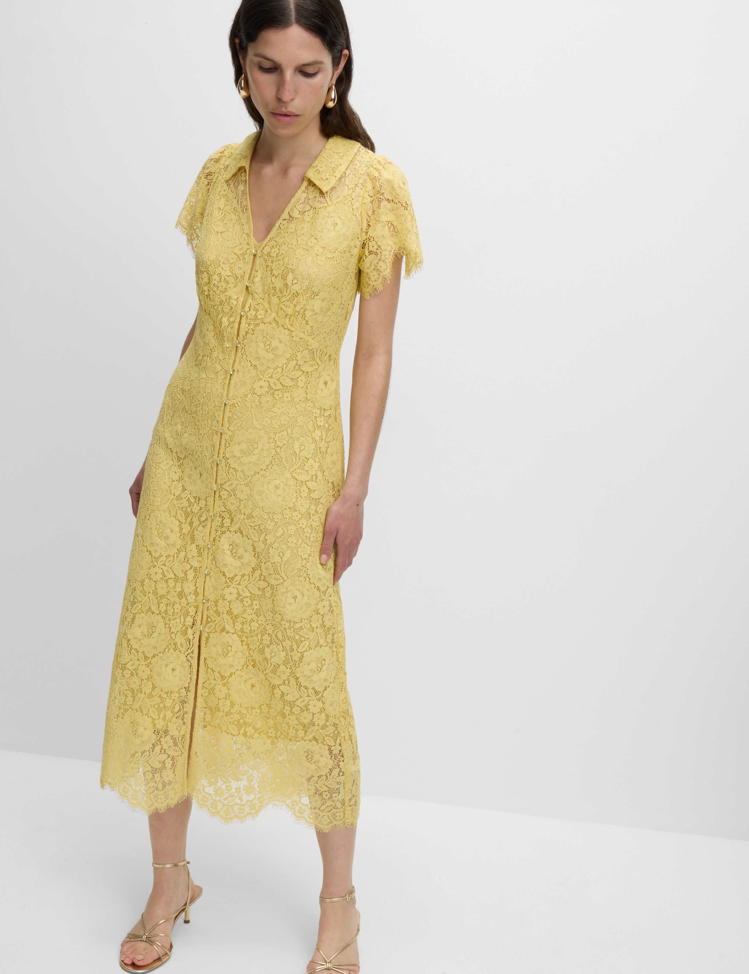 Lace Button Through Midi Tea Dress With Cotton 6 of 8