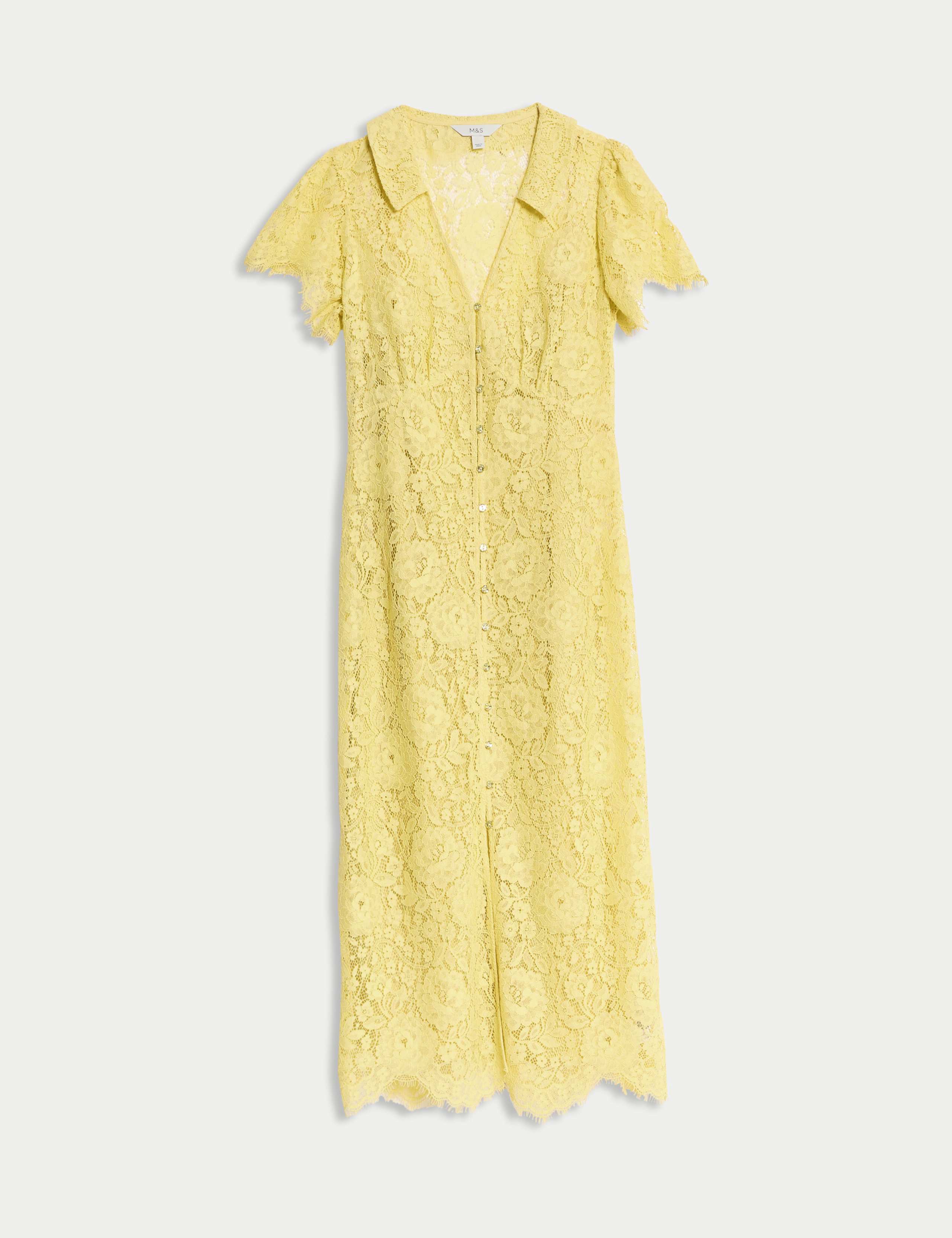 Lace Button Through Midi Tea Dress With Cotton 2 of 8