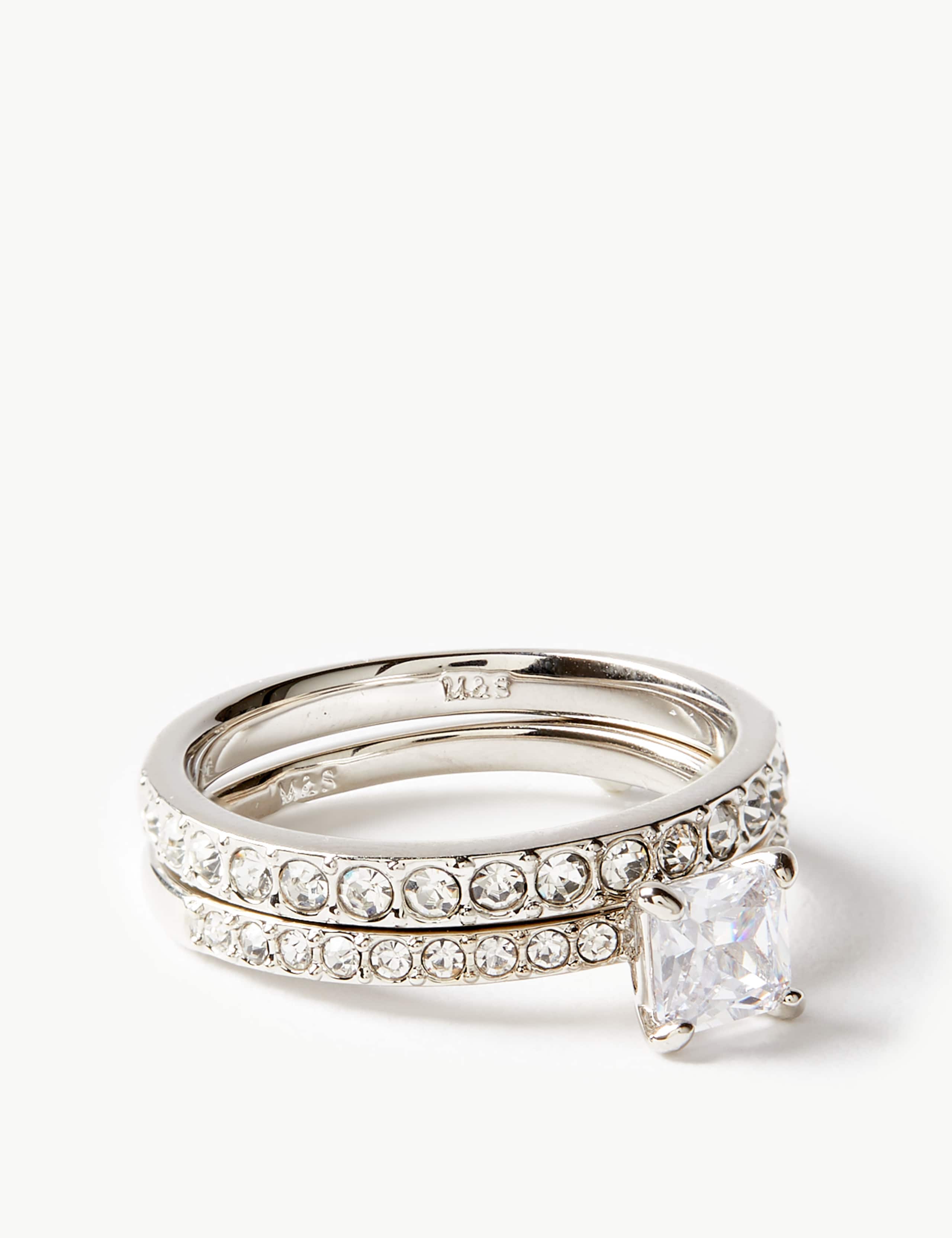 Platinum Plated Engagement Ring & Band Set 4 of 4