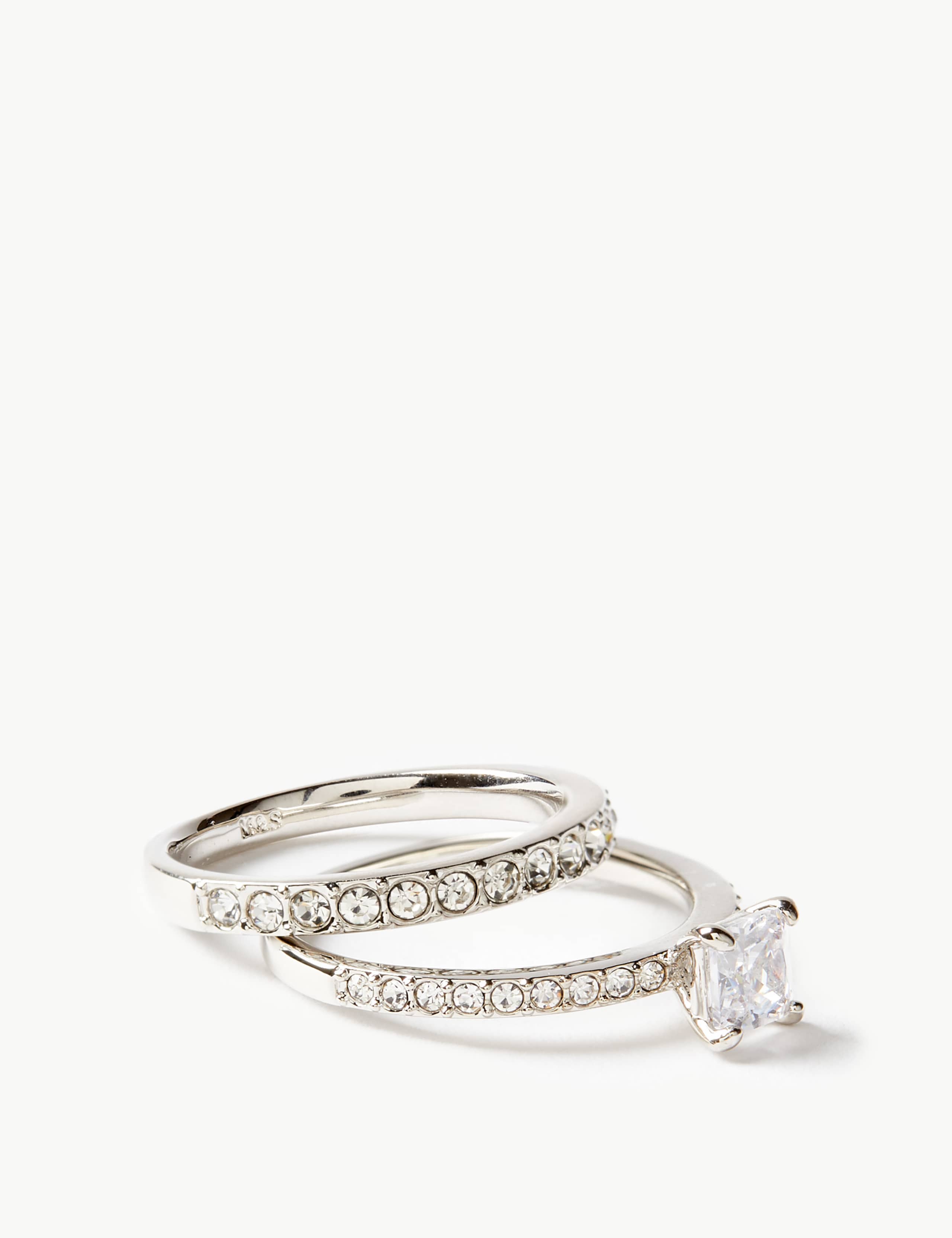 Platinum Plated Engagement Ring & Band Set 2 of 4