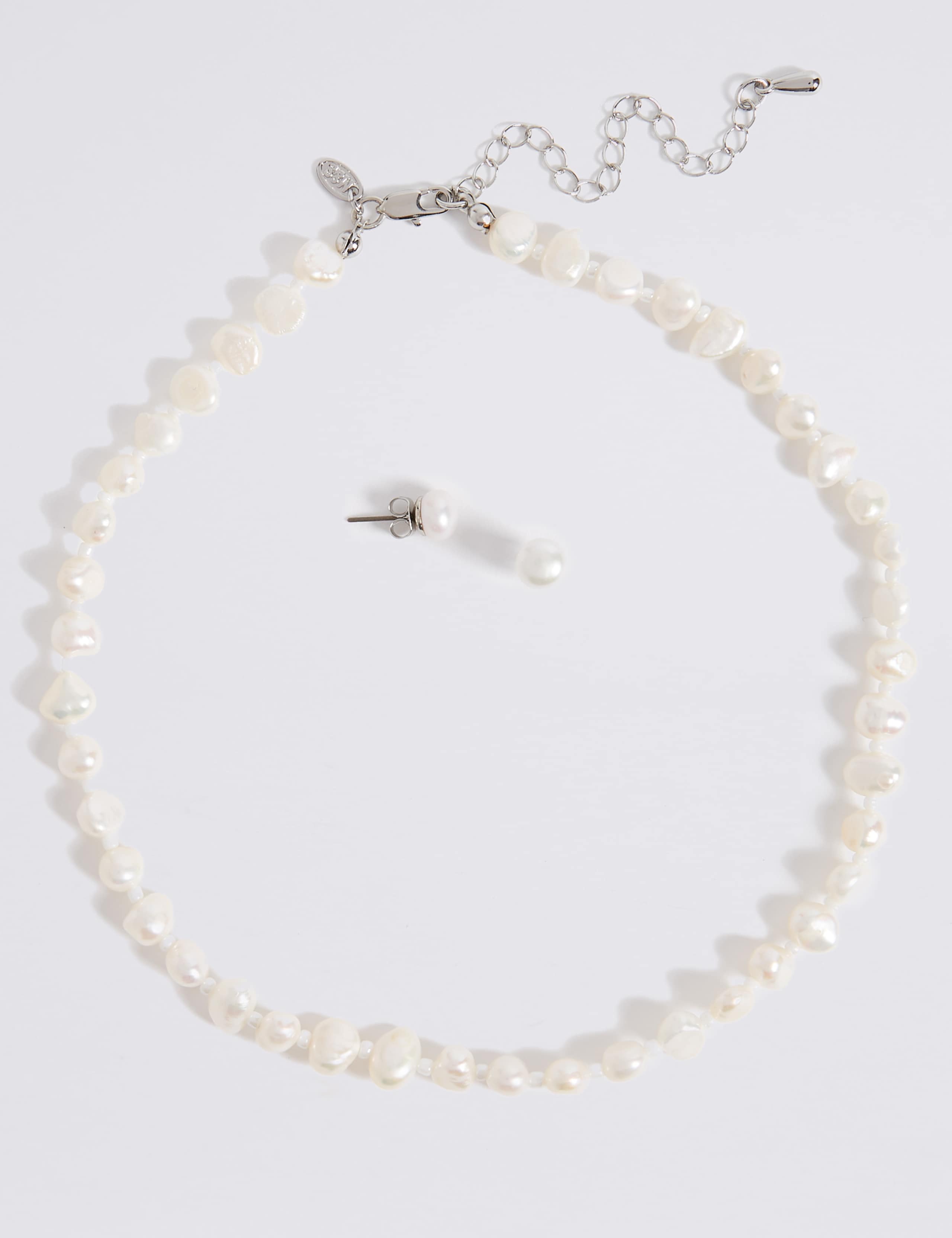 Fresh Water Pearl Classic Necklace & Earrings Set 1 of 2