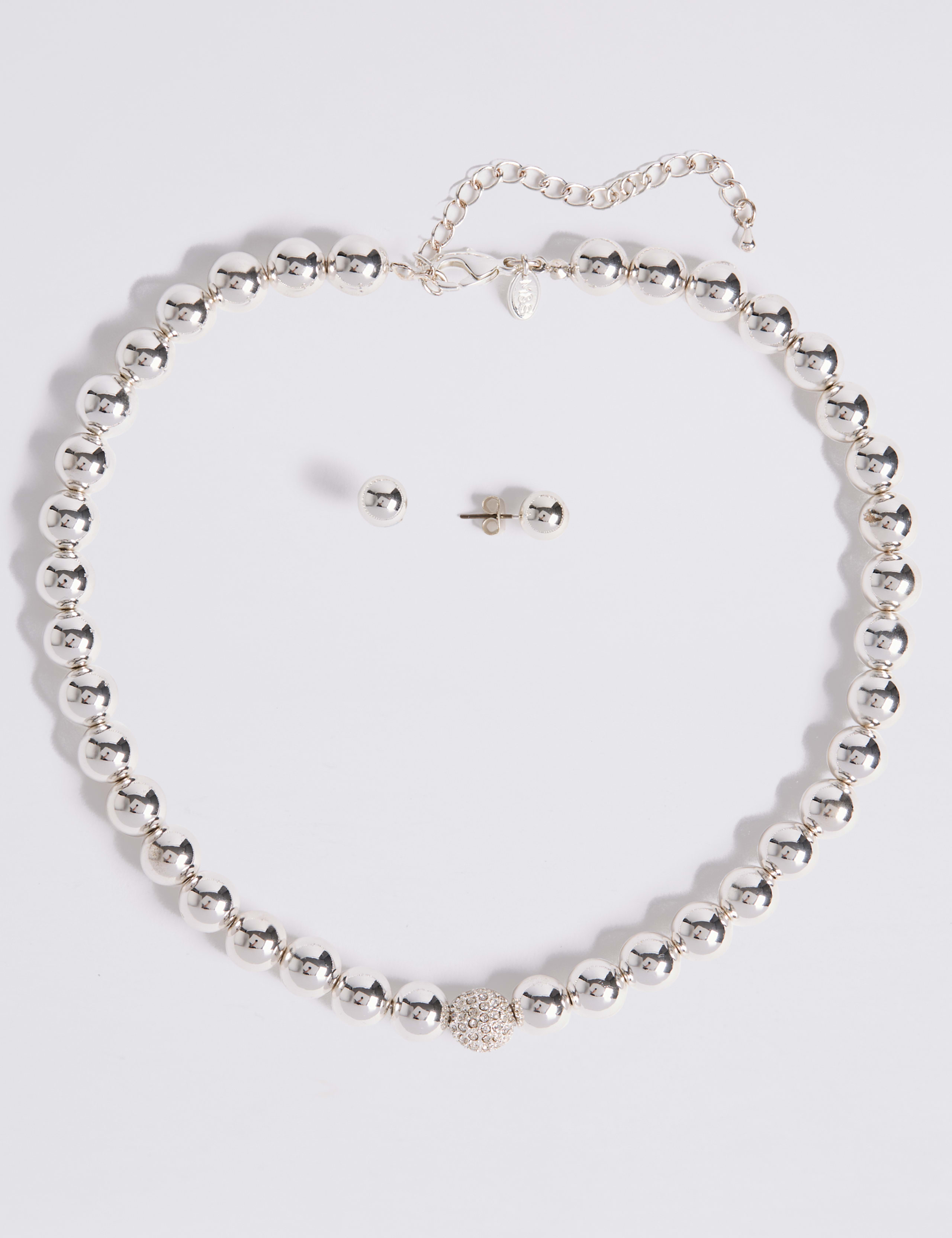 Silver Plated Sparkle Diamanté Necklace & Earrings Set 2 of 2