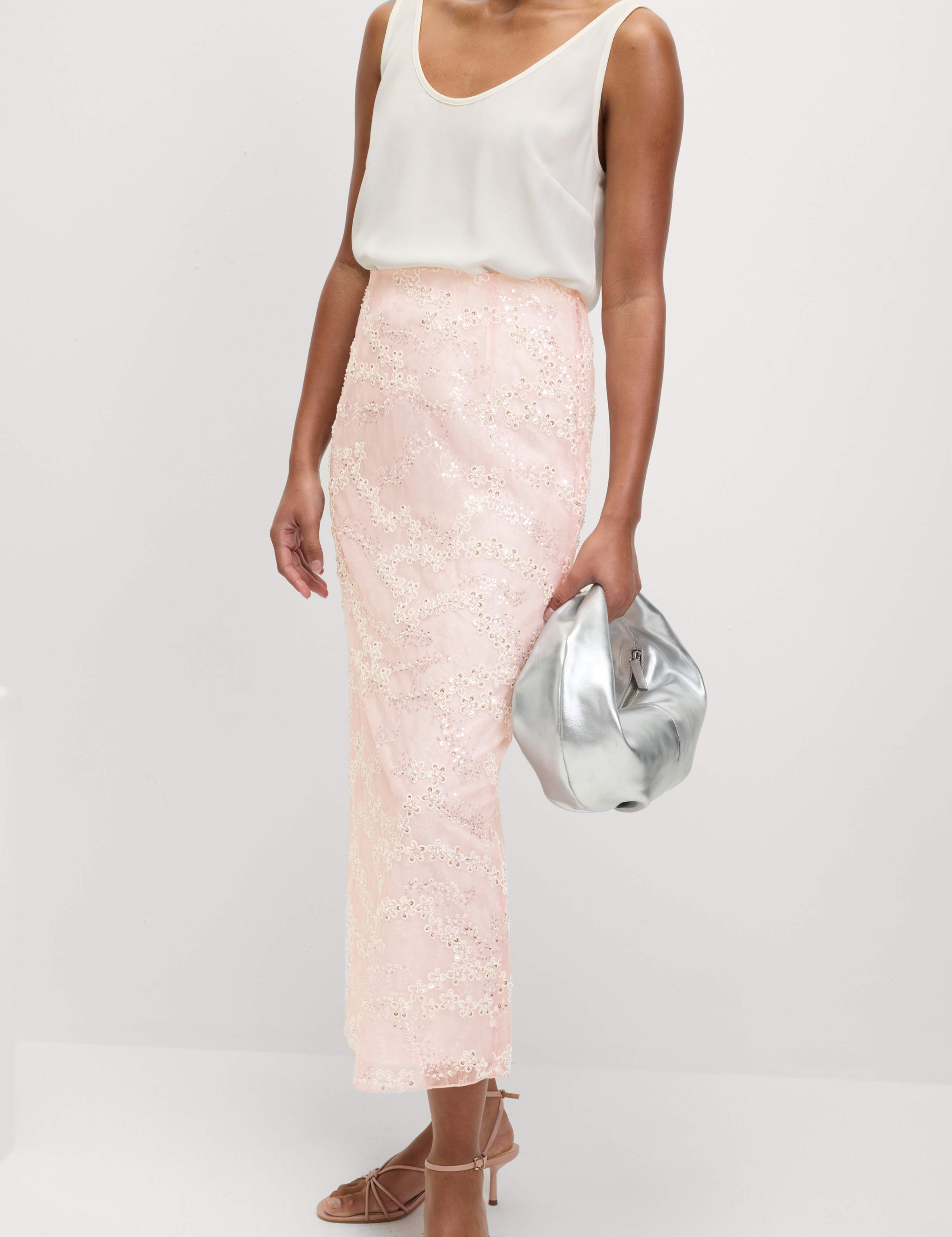 Sequin Floral Midi Slip Skirt 3 of 6