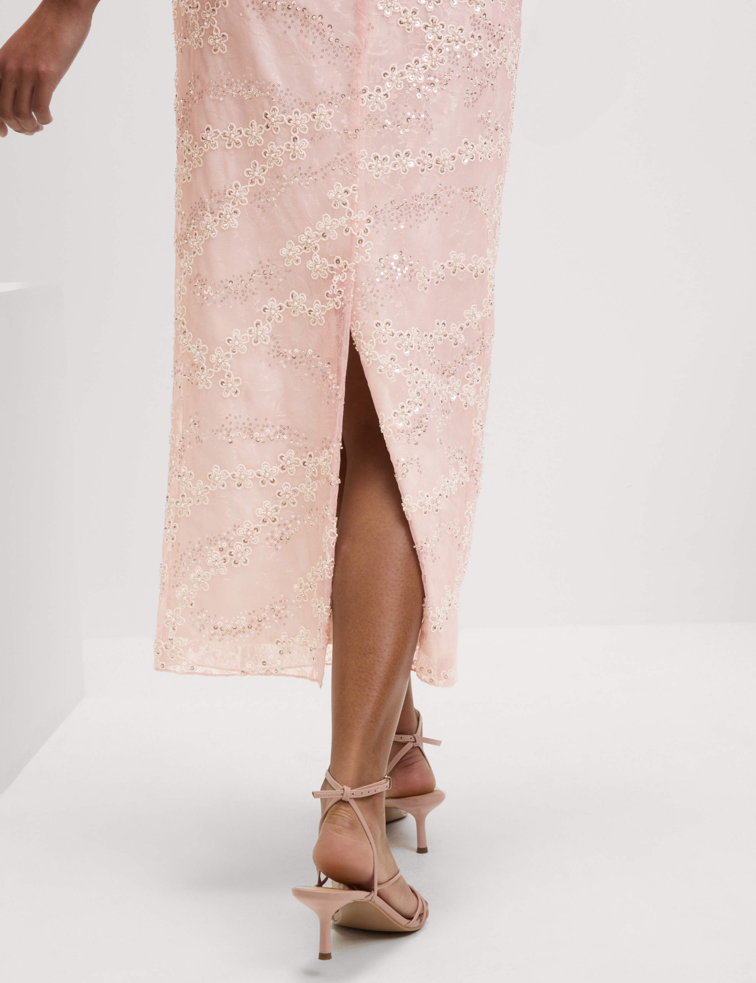Sequin Floral Midi Slip Skirt 5 of 6