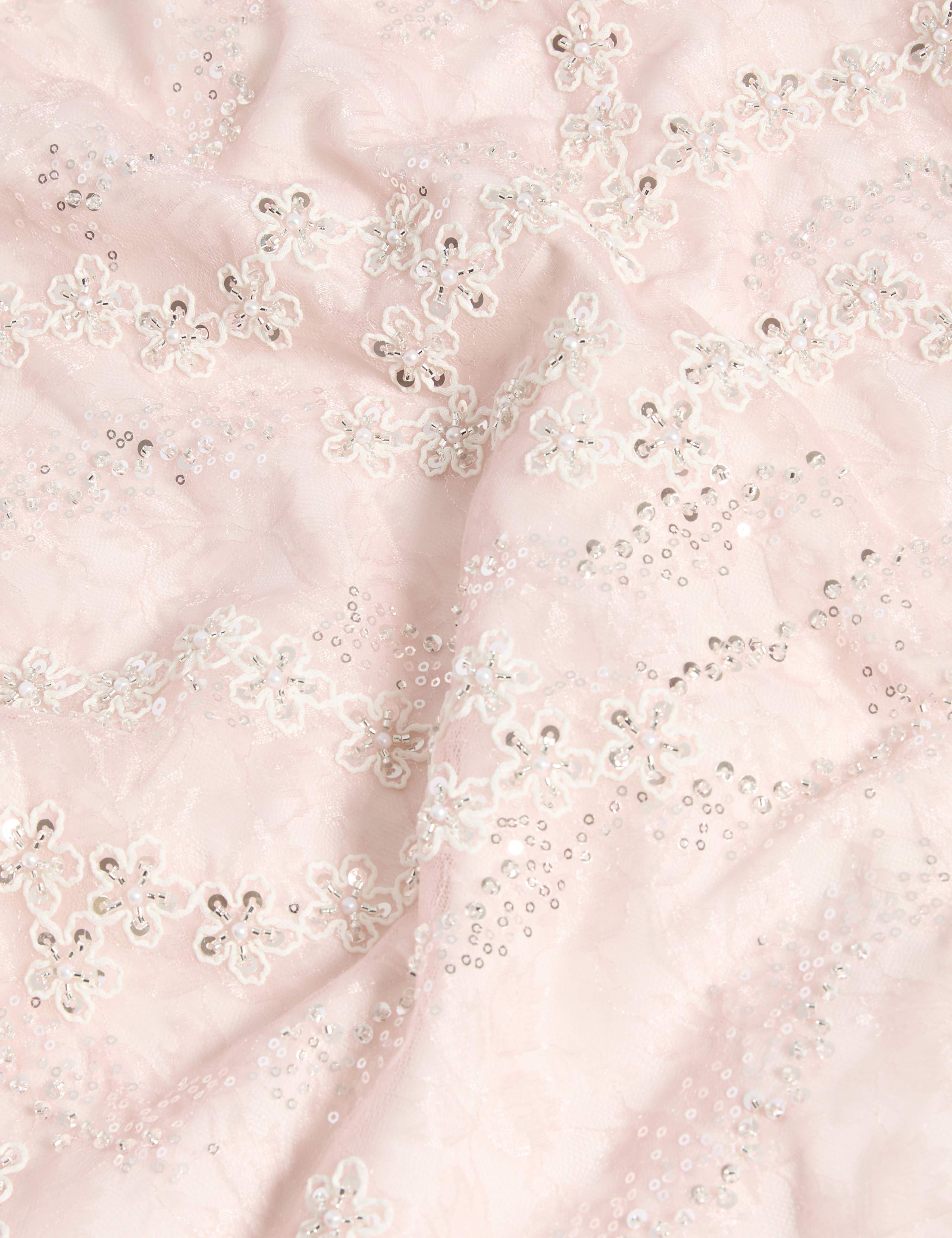 Sequin Floral Midi Slip Skirt 6 of 6