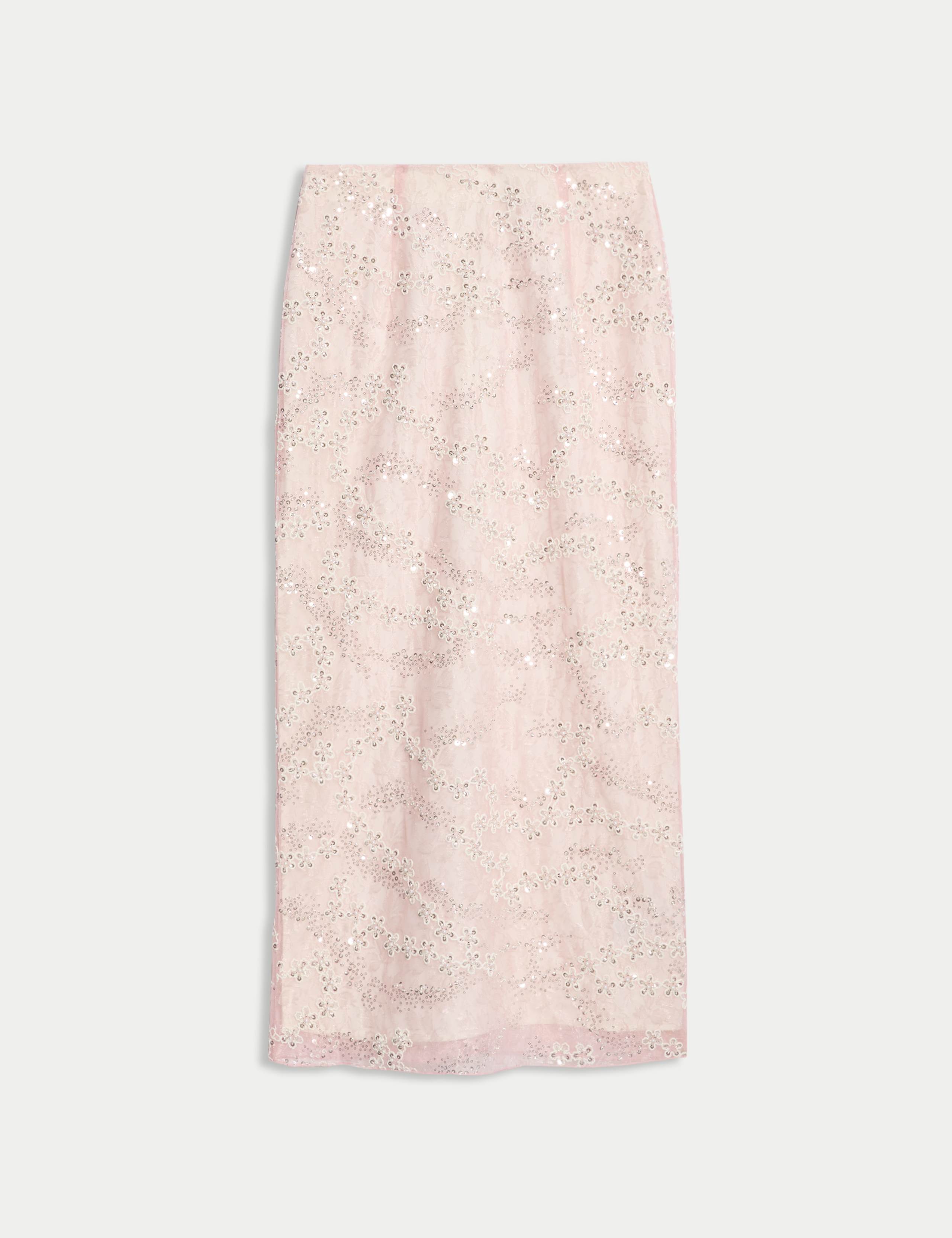 Sequin Floral Midi Slip Skirt 2 of 6