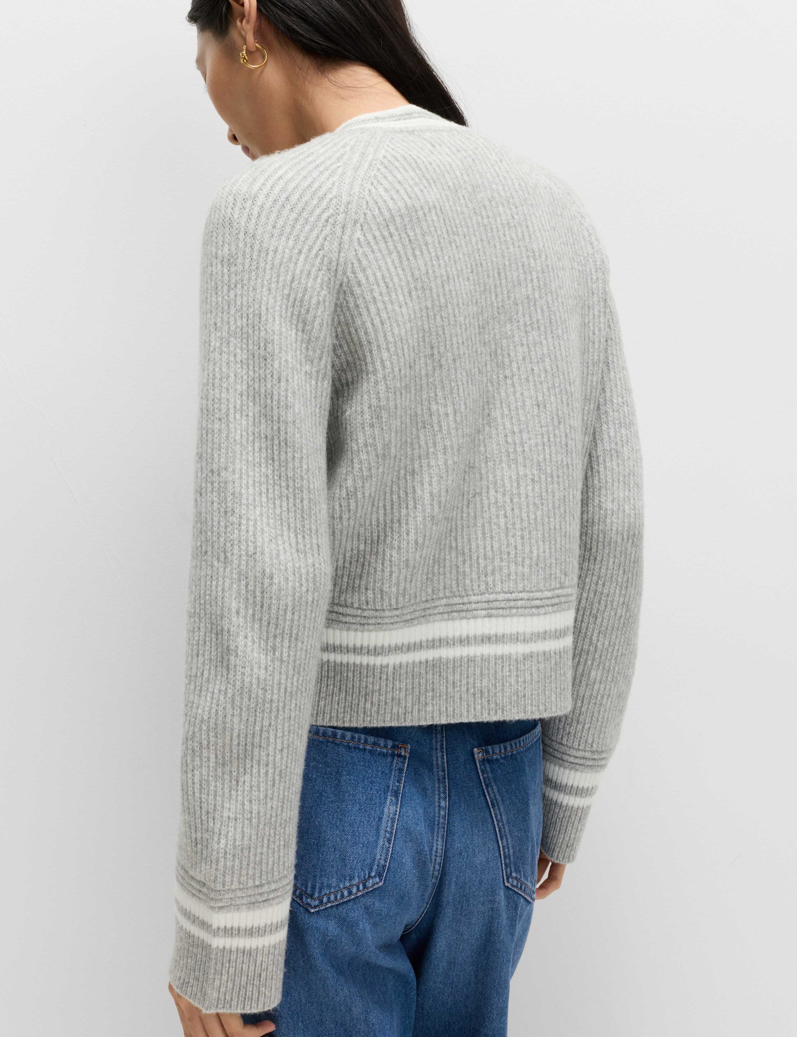 Cloud-Yarn Crew Neck Tipped Detail Cardigan 4 of 5