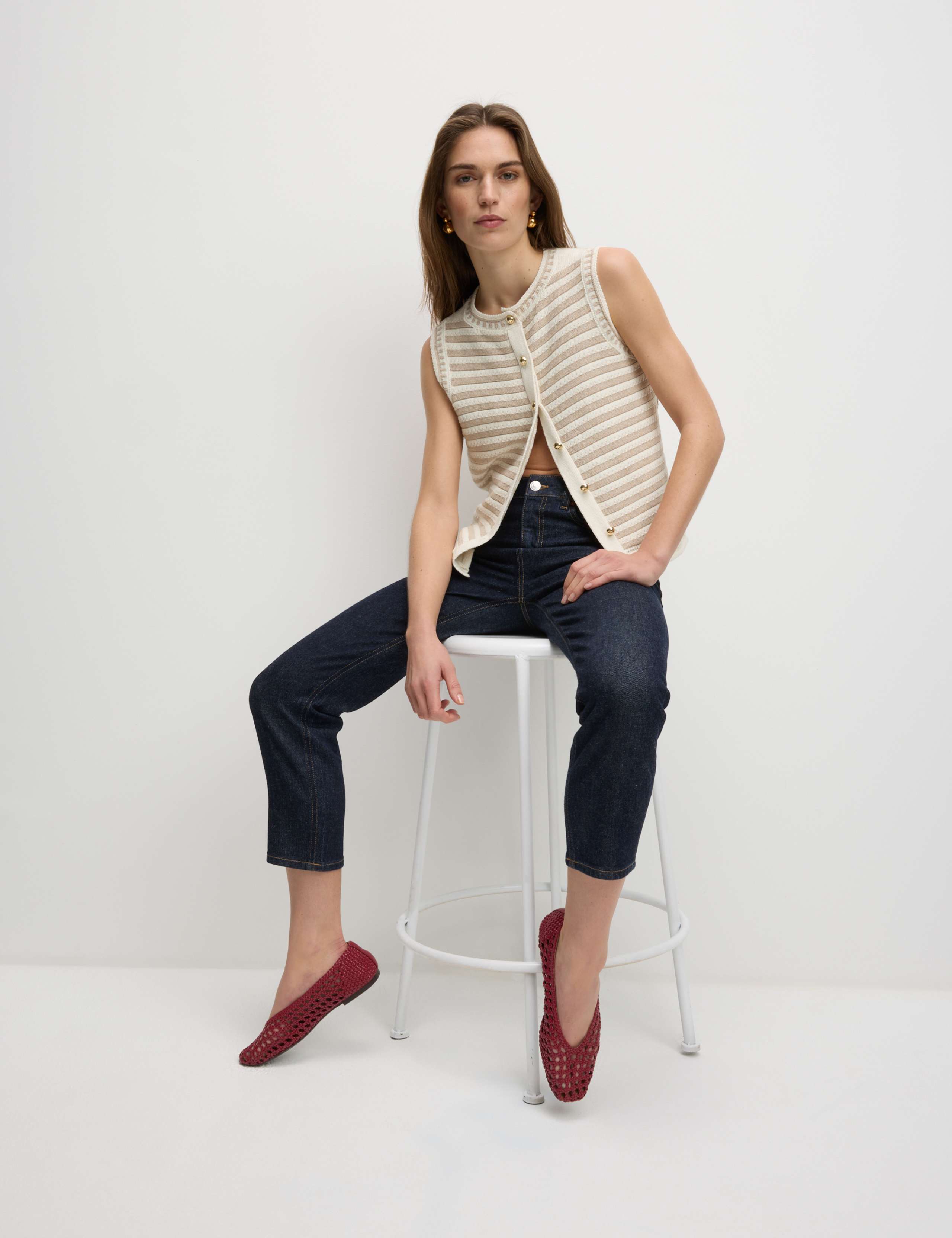 Cotton Rich Striped Knitted Waistcoat 4 of 7