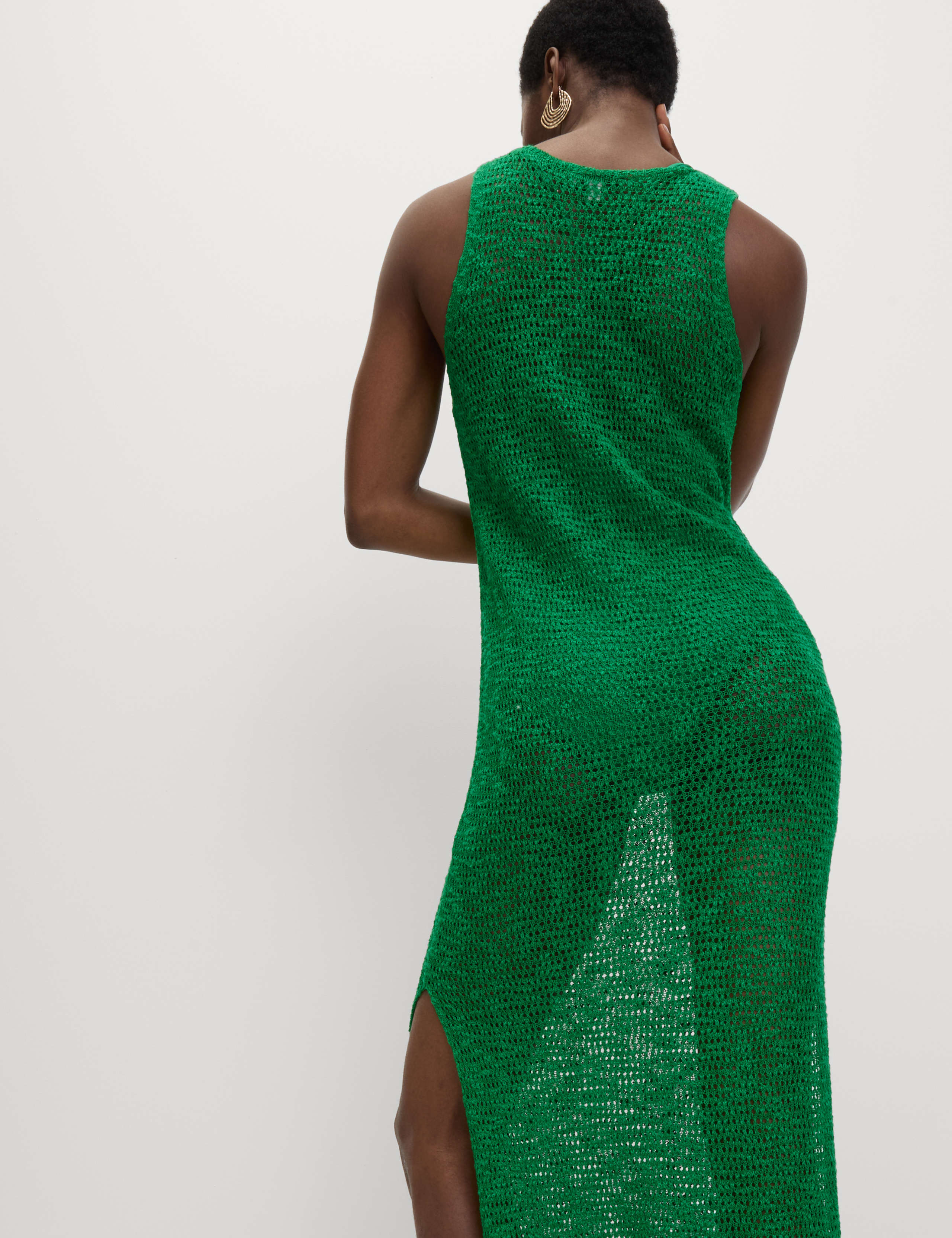 Cotton Rich Knitted Midi Dress with Linen 4 of 6