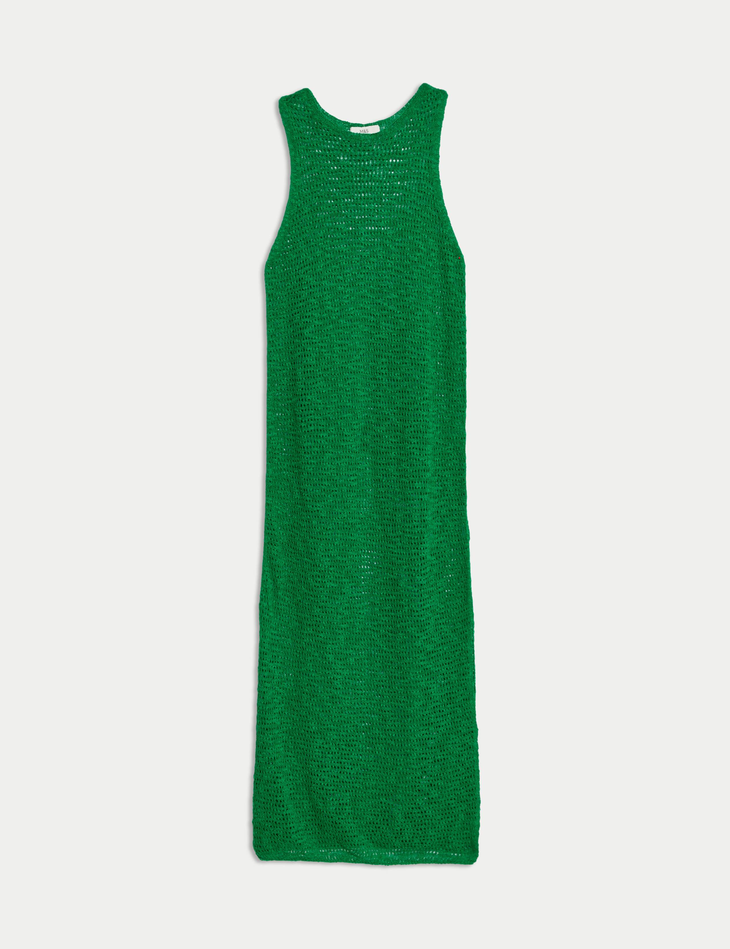 Cotton Rich Knitted Midi Dress with Linen 2 of 6