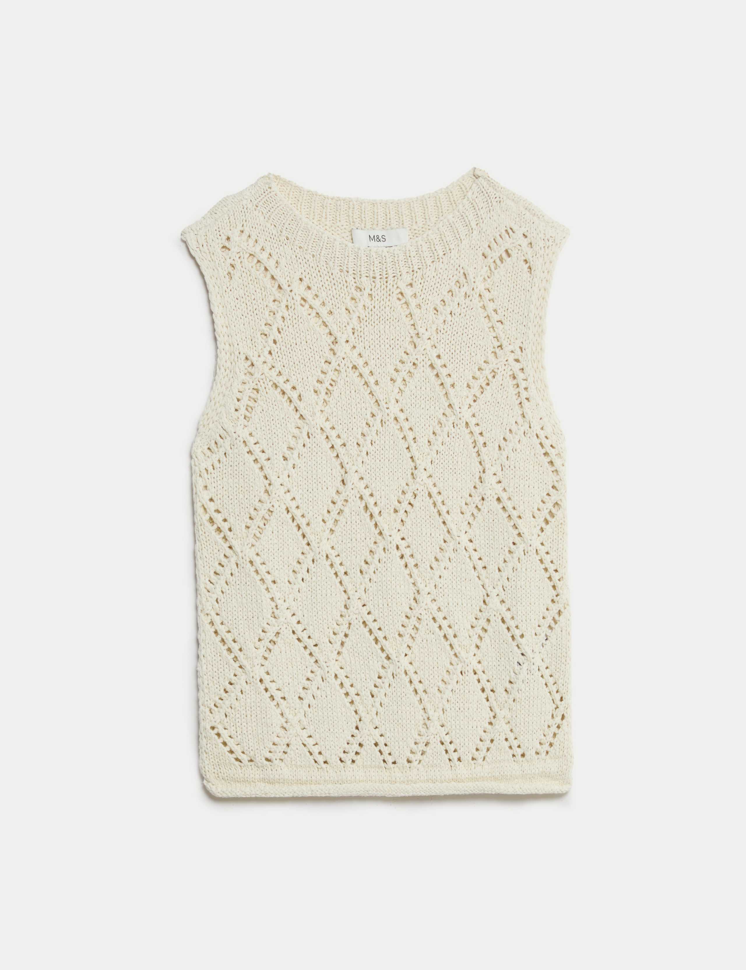 Cotton Blend Diamond Stitch Knitted Vest 2 of 7