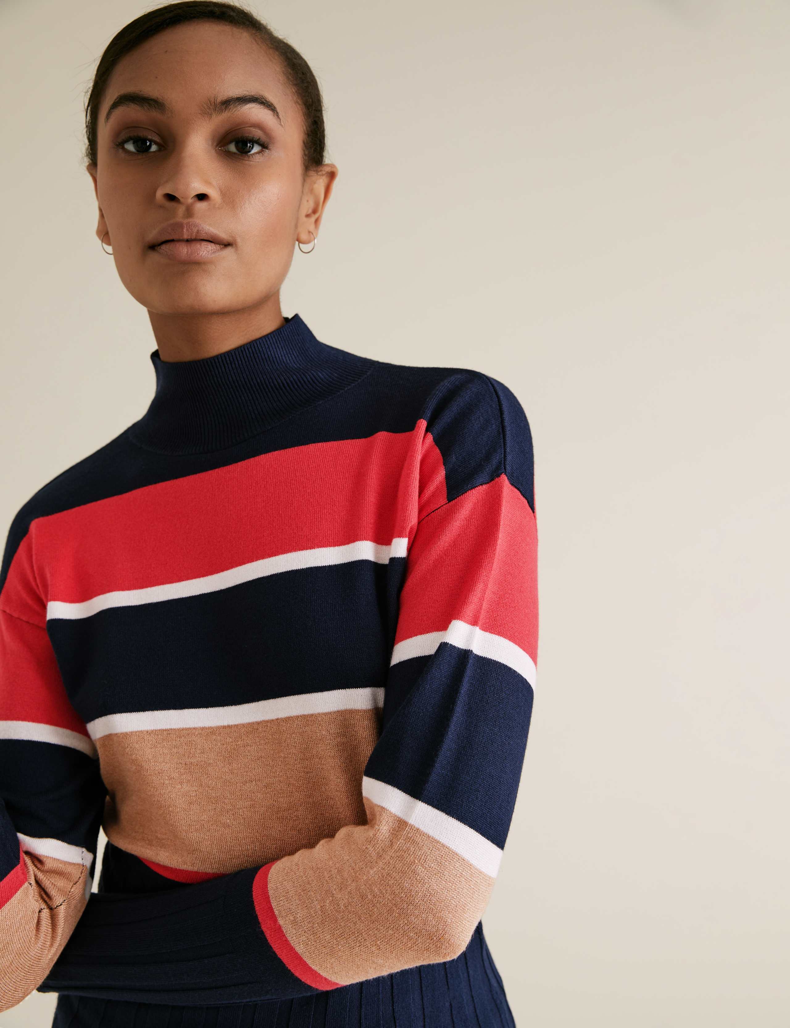 Knitted Striped Funnel Neck Fitted Jumper 3 of 5