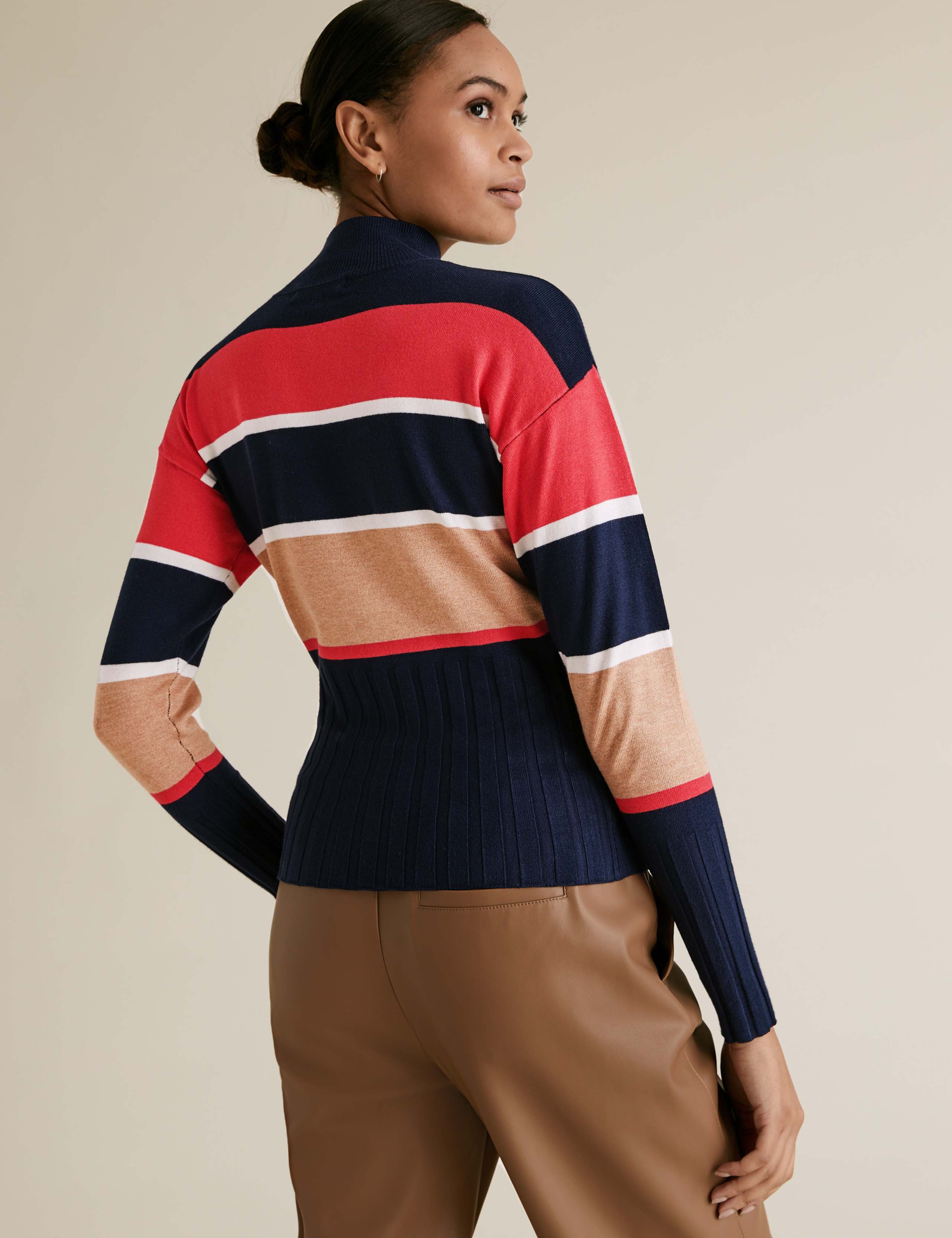 Knitted Striped Funnel Neck Fitted Jumper 5 of 5