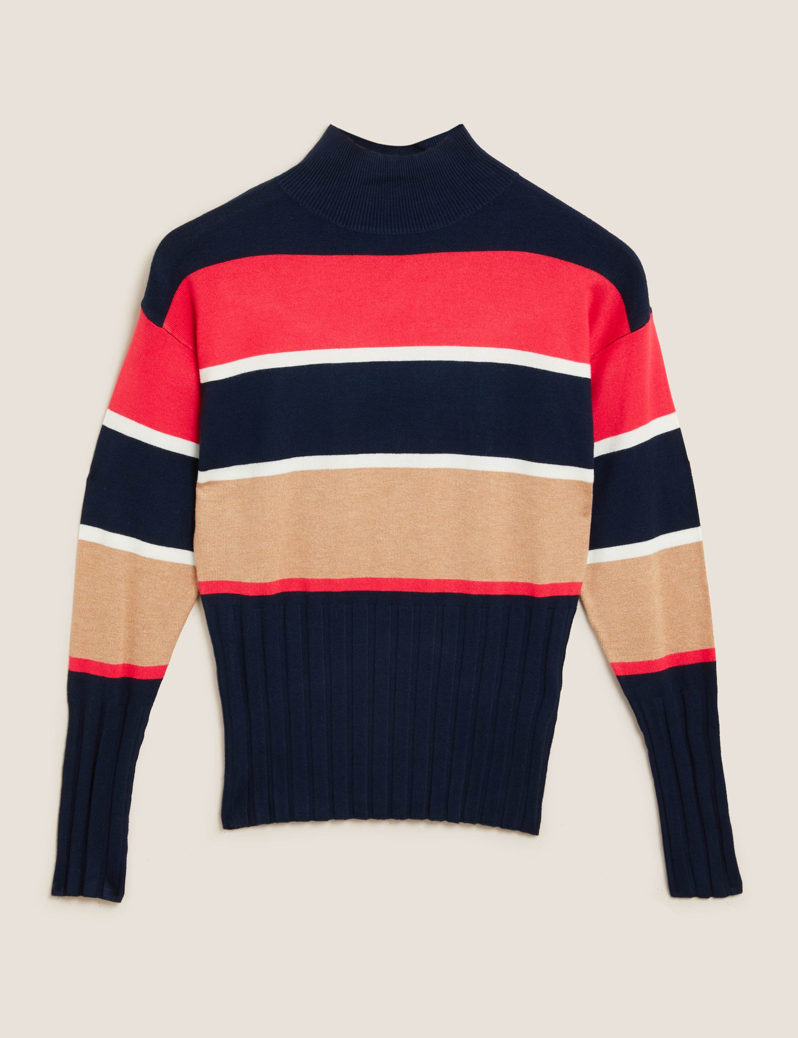 Knitted Striped Funnel Neck Fitted Jumper 2 of 5