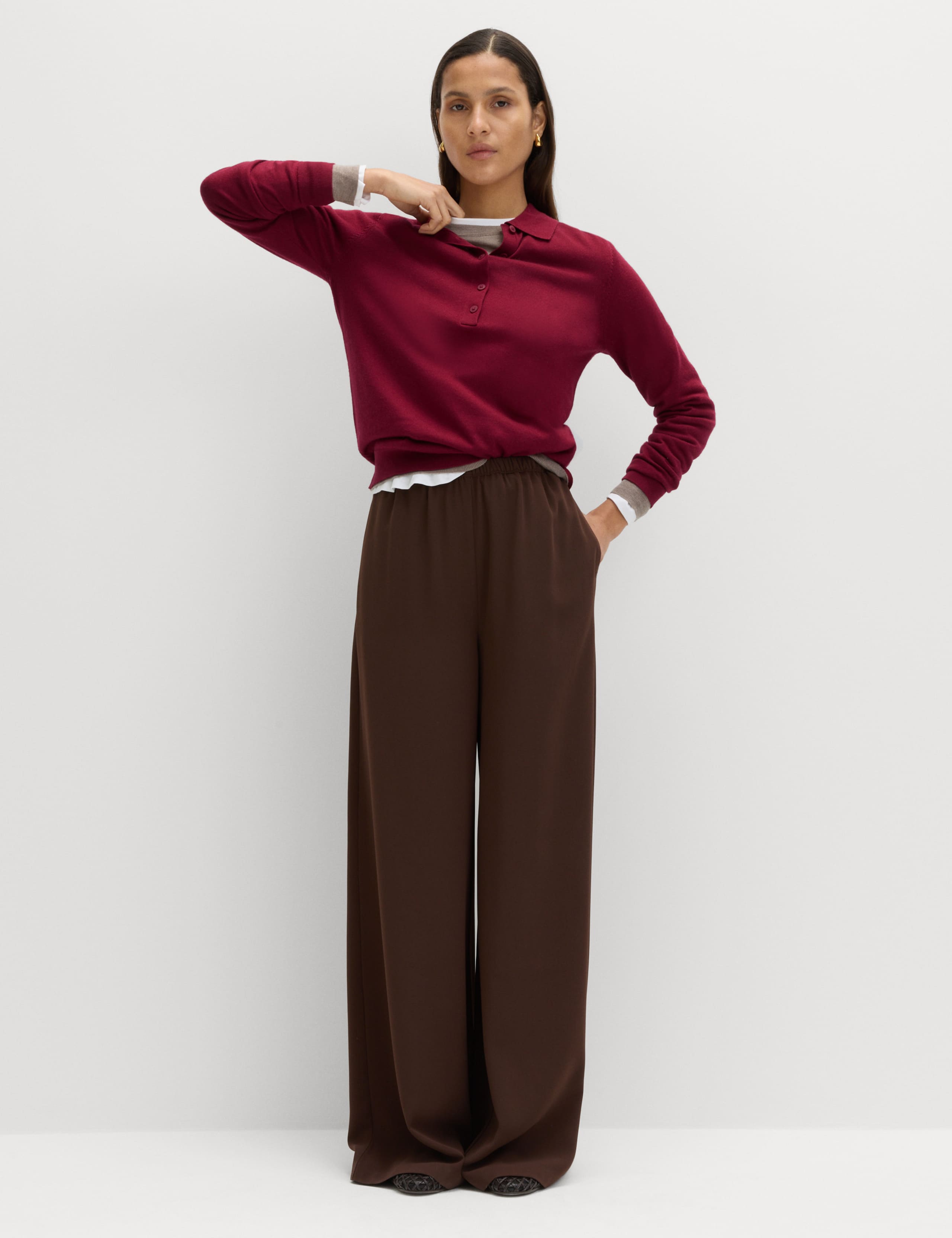 Pure Merino Wool Collared Button Front Jumper 4 of 6