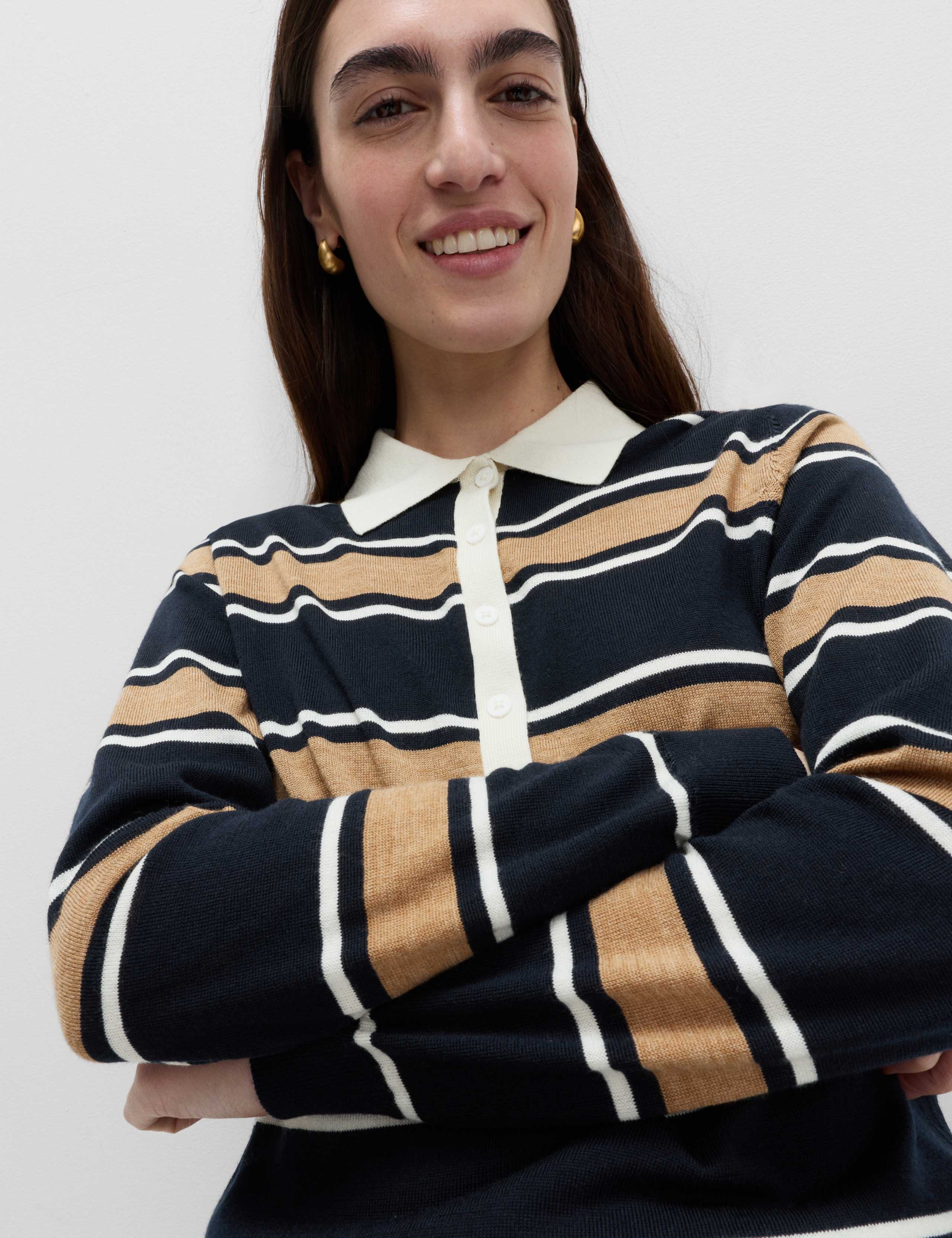 Pure Merino Wool Striped Jumper 1 of 6