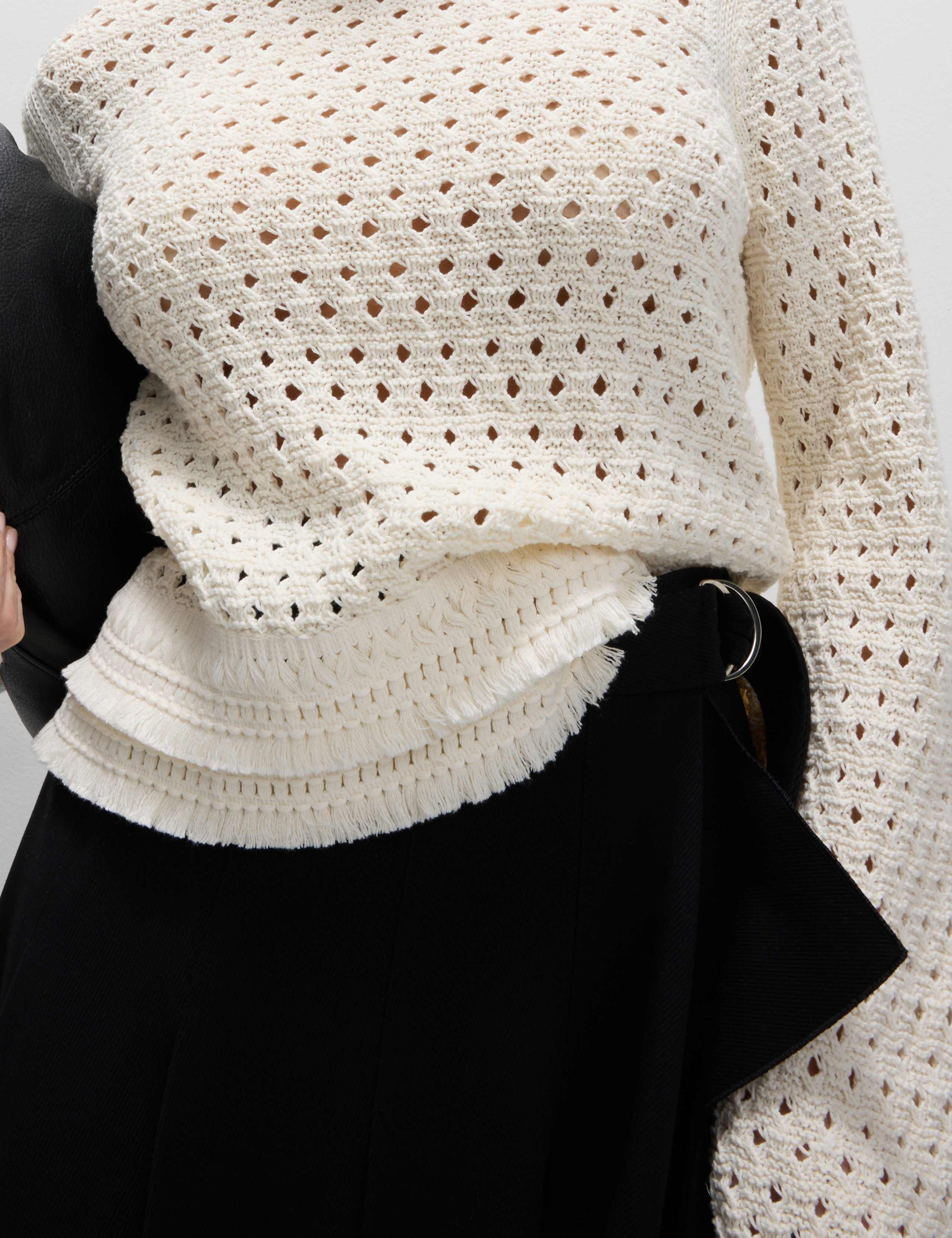 Cotton Blend Textured Crew Neck Fringe Jumper 2 of 5