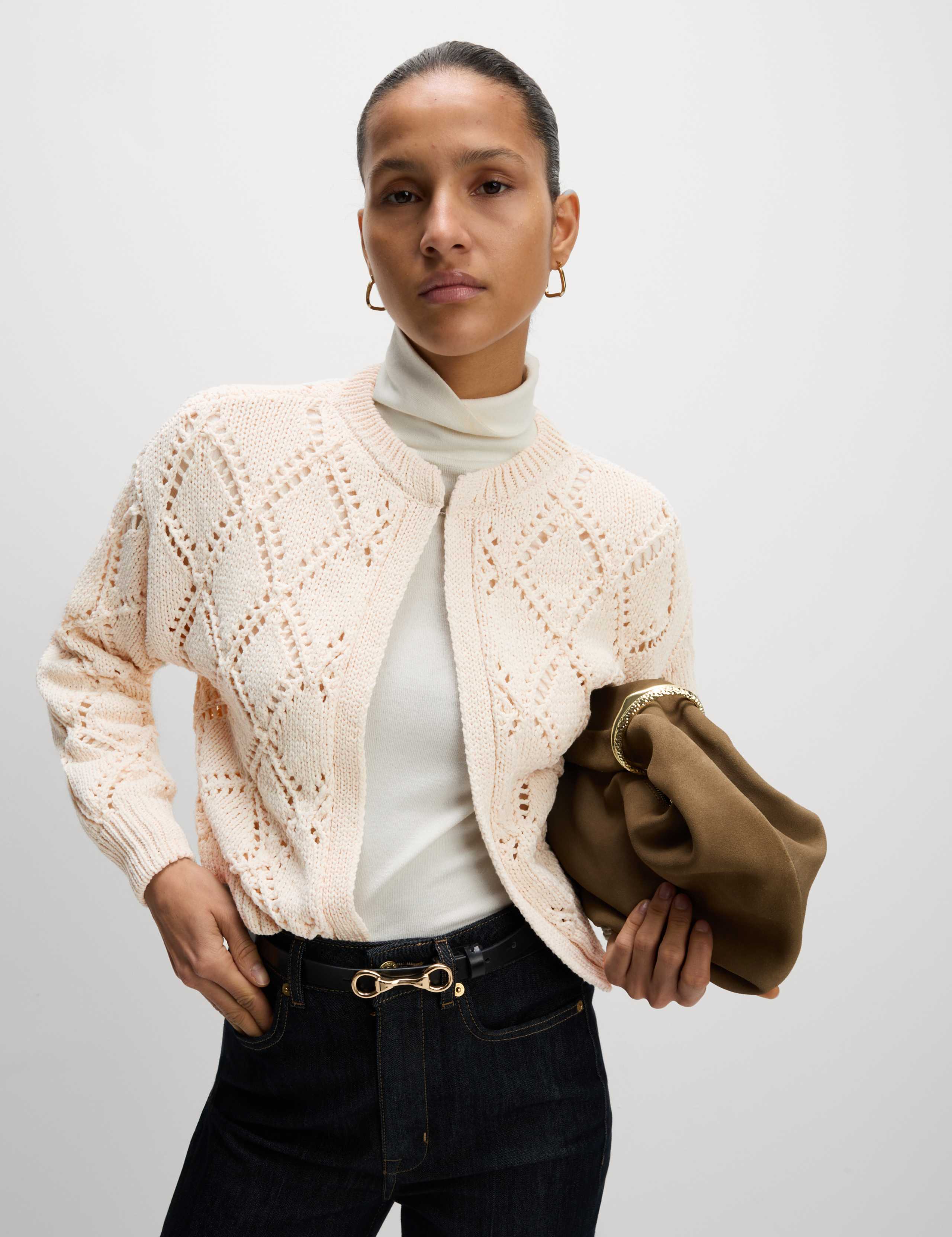 Cotton Blend Open Stitch Cropped Cardigan 3 of 6