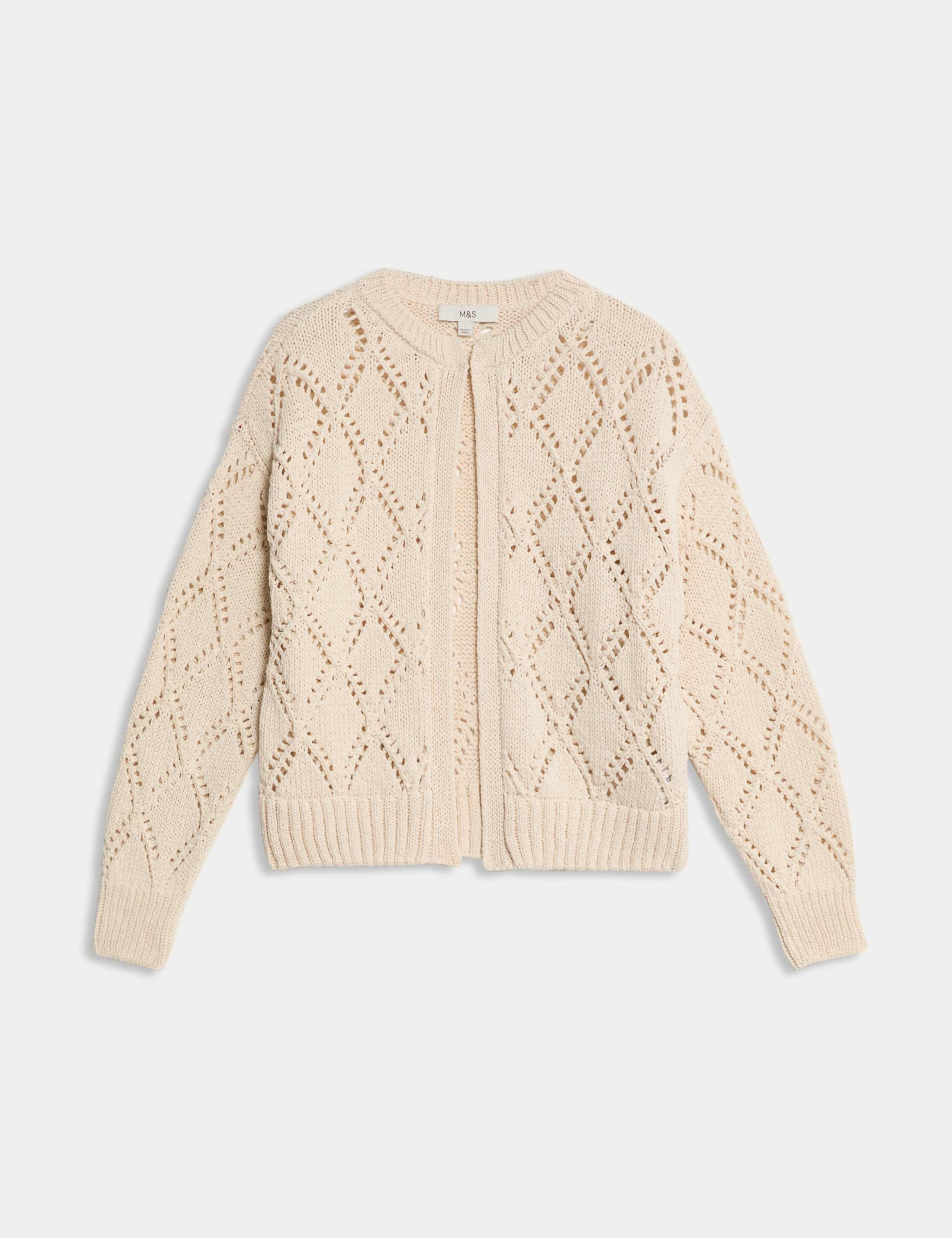 Cotton Blend Open Stitch Cropped Cardigan 2 of 6
