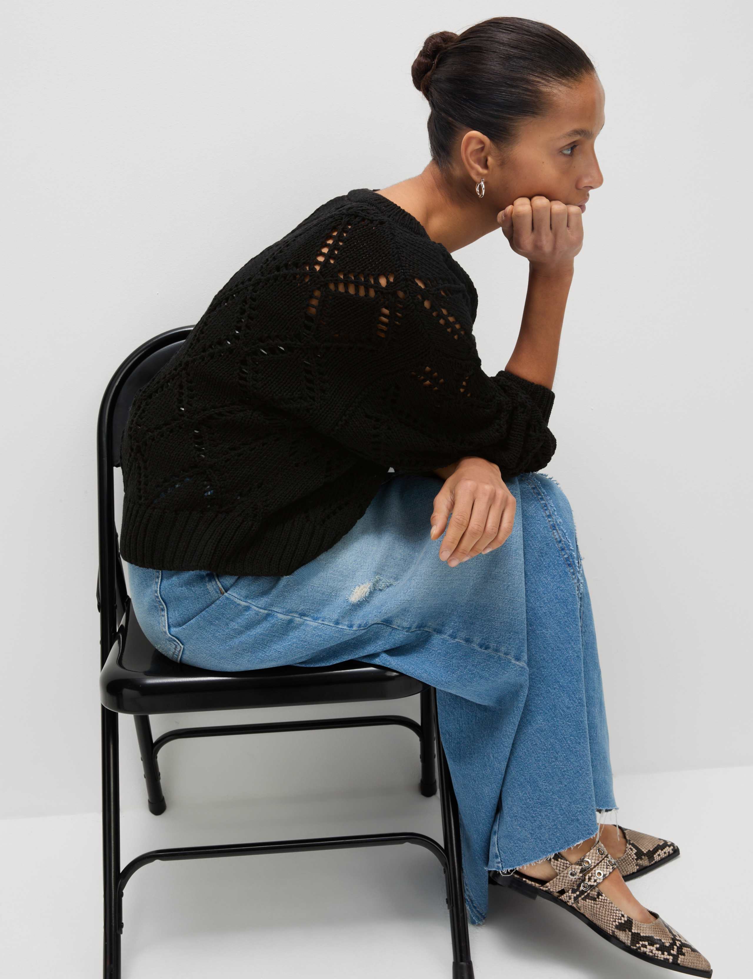 Cotton Blend Open Stitch Cropped Cardigan 1 of 7