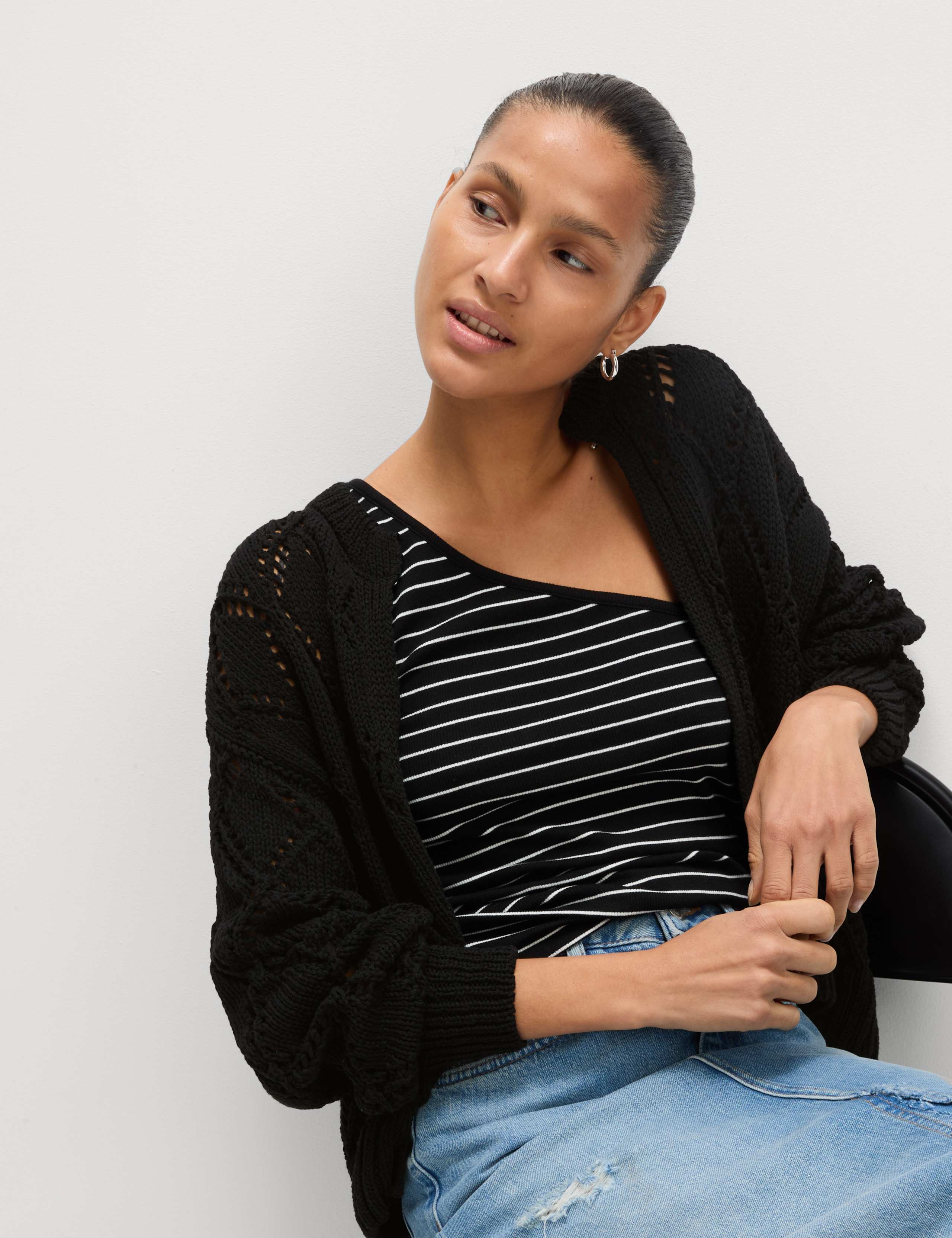 Cotton Blend Open Stitch Cropped Cardigan 6 of 7