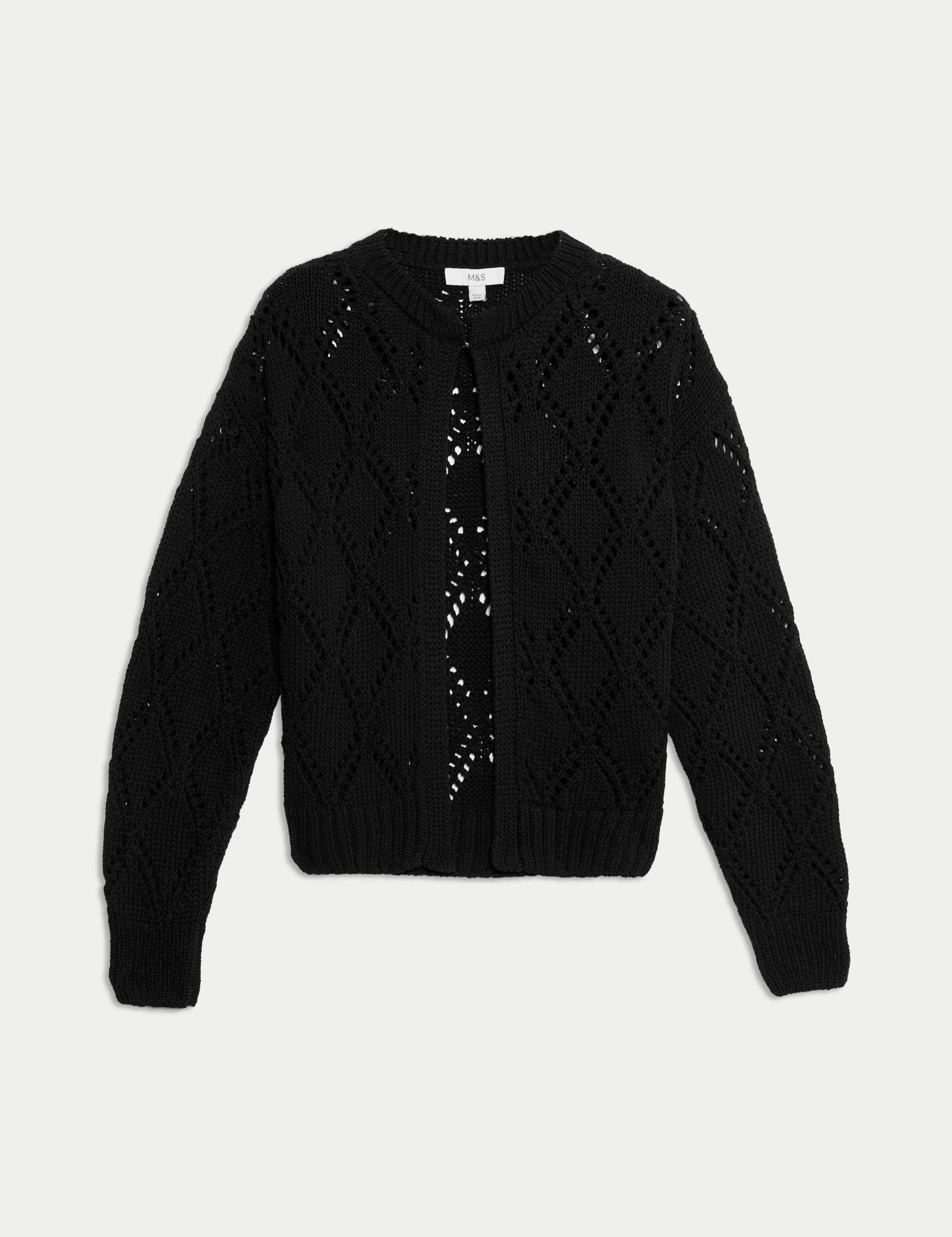 Cotton Blend Open Stitch Cropped Cardigan 2 of 7