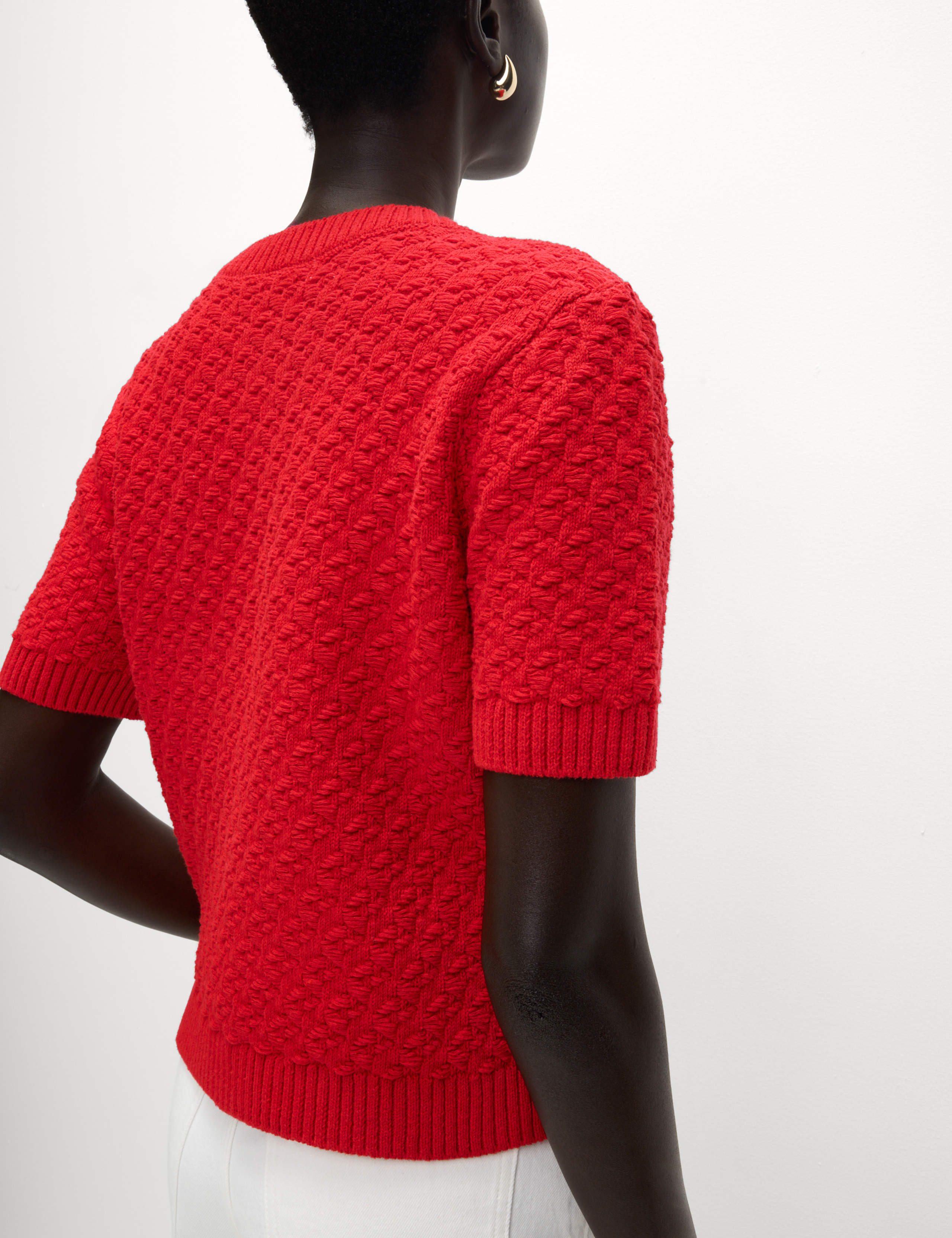 Cotton Blend Textured Button Front Cropped Cardigan 5 of 6