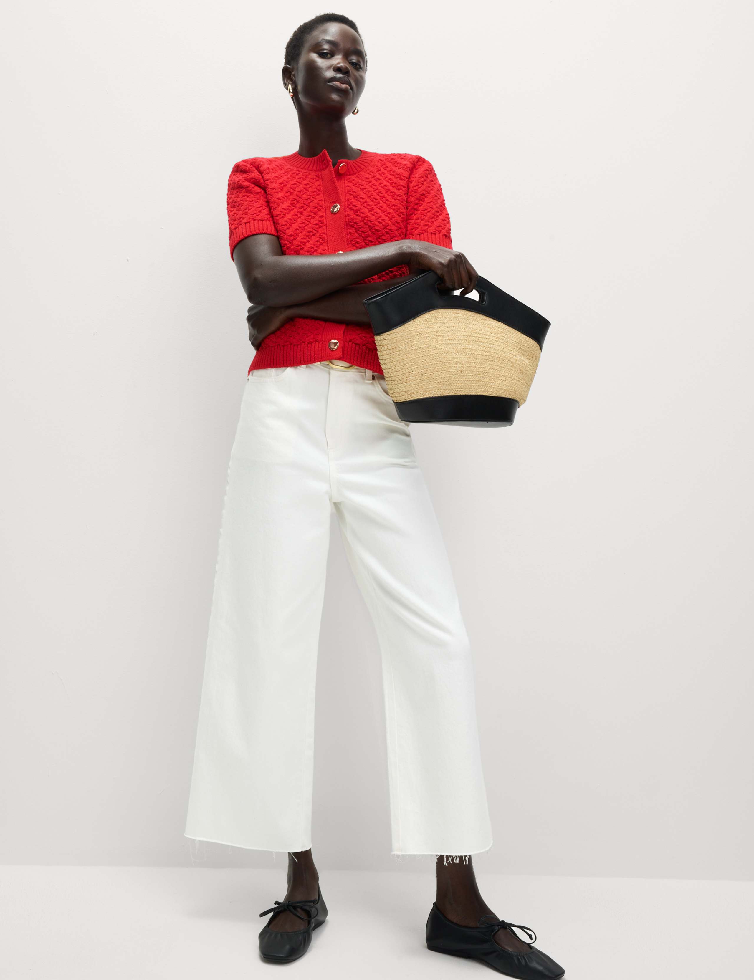 Cotton Blend Textured Button Front Cropped Cardigan 6 of 6