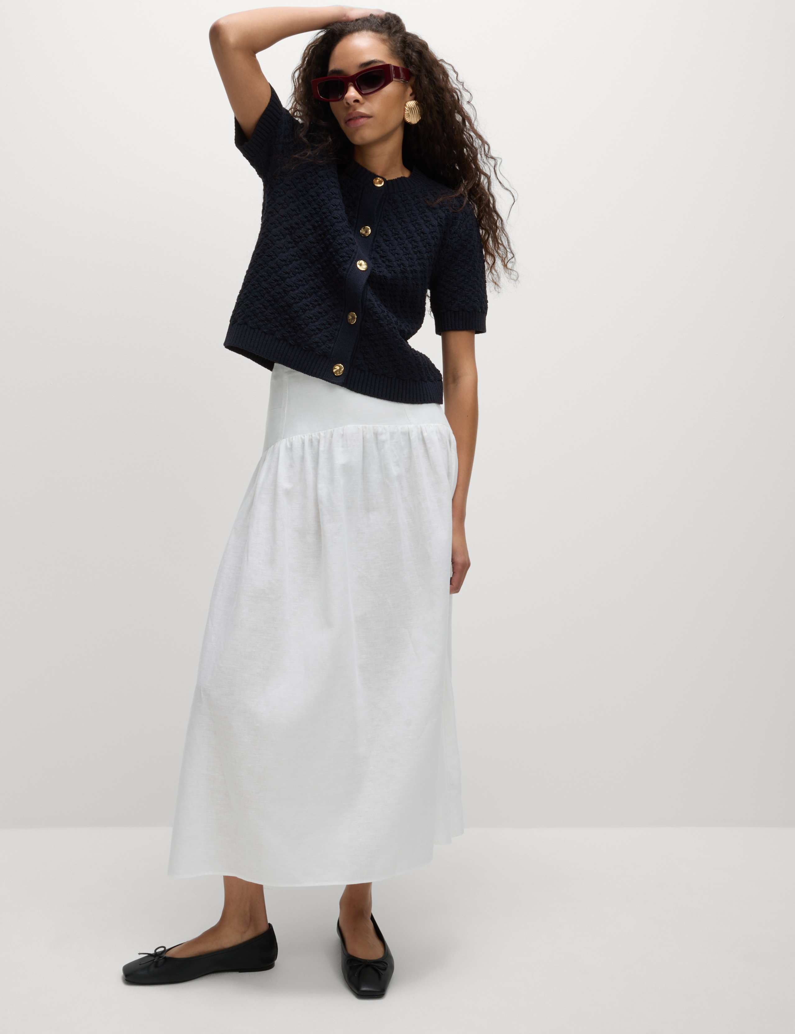 Cotton Blend Textured Button Front Cropped Cardigan 4 of 6