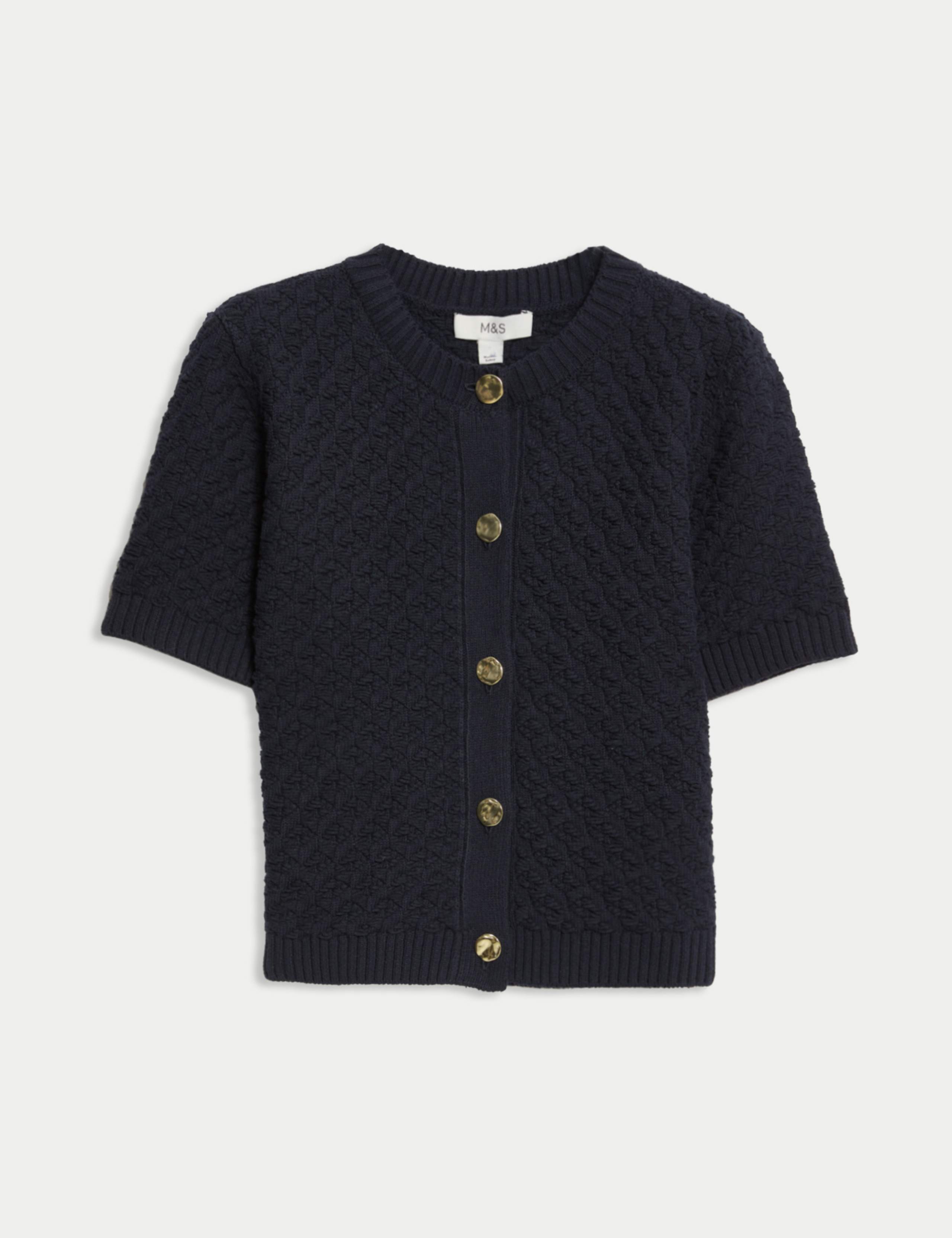 Cotton Blend Textured Button Front Cropped Cardigan 2 of 6