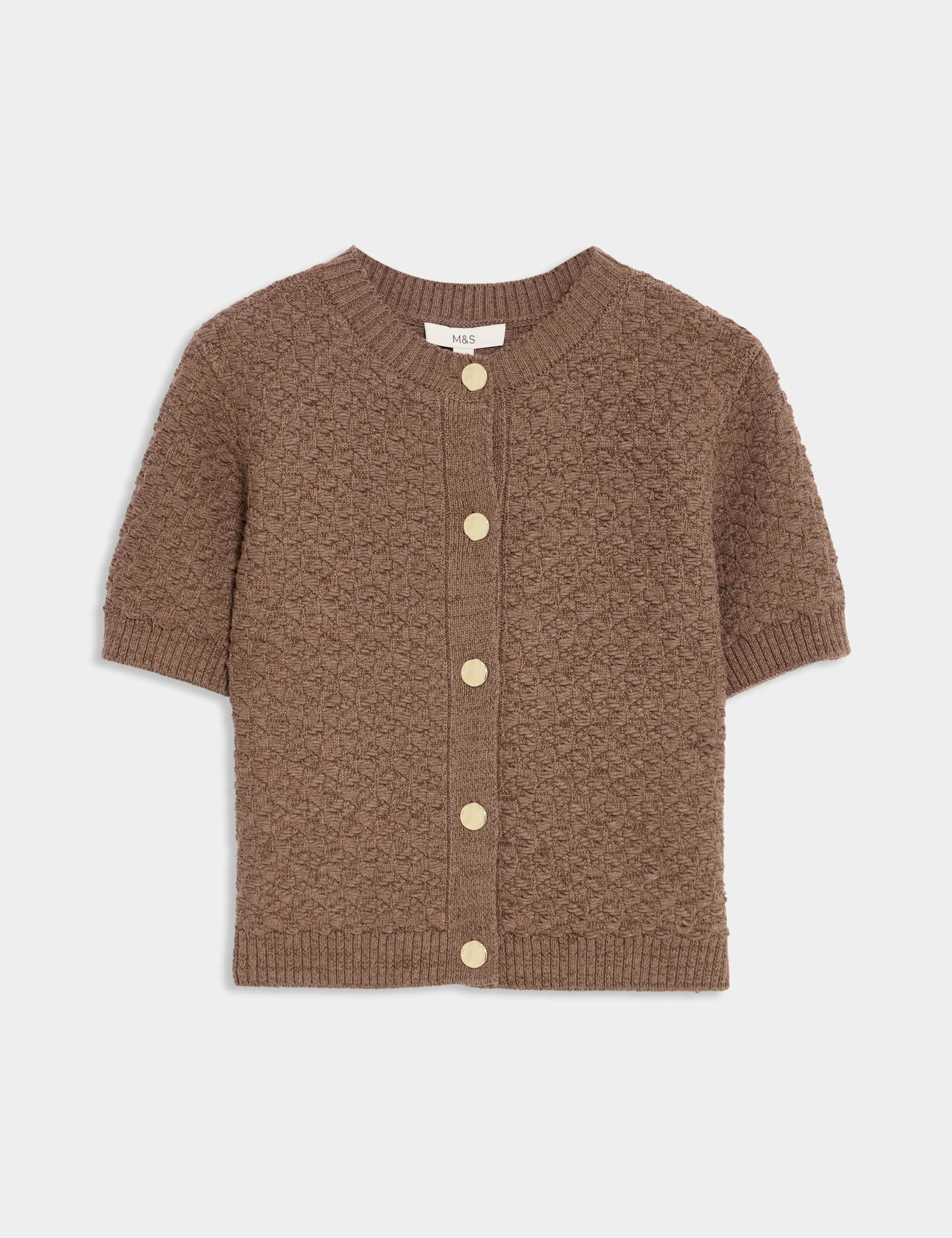 Cotton Blend Textured Button Front Cropped Cardigan 2 of 6