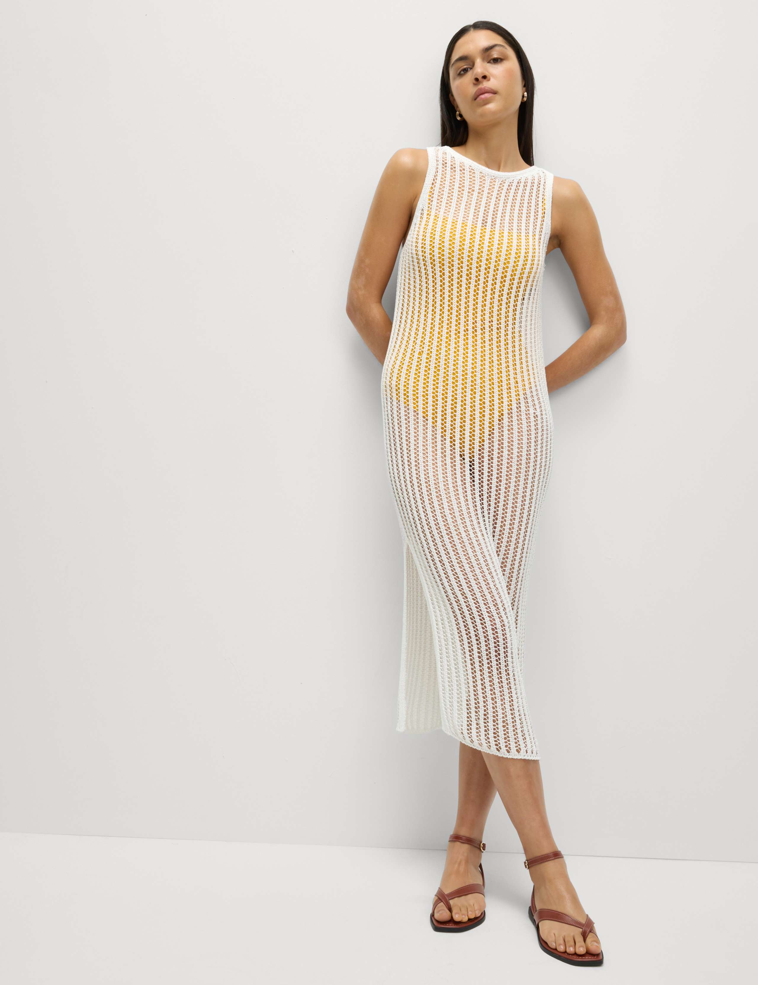Textured Openstitch Midi Knitted Dress 4 of 8