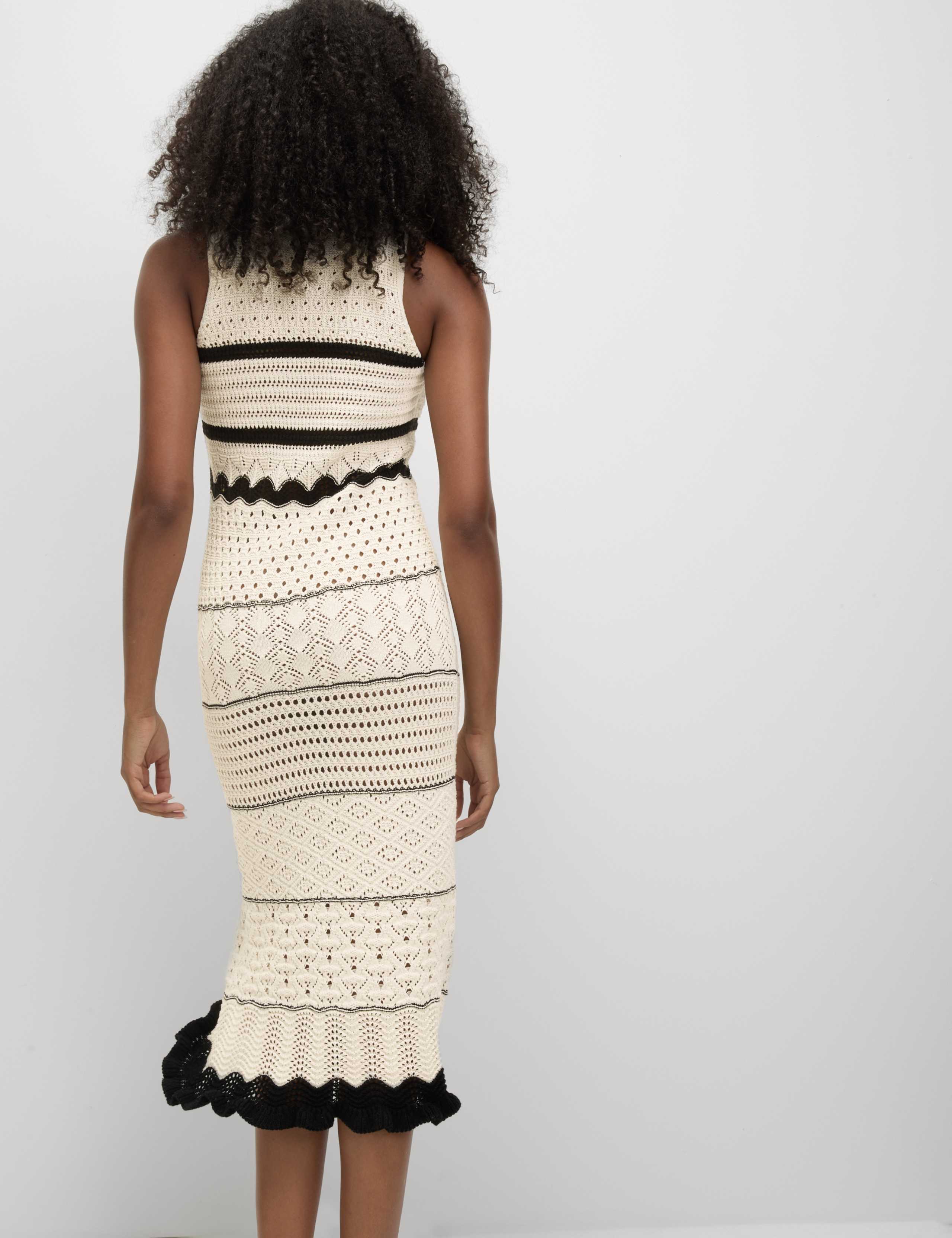 Cotton Blend Knitted Round Neck Midi Dress 3 of 6