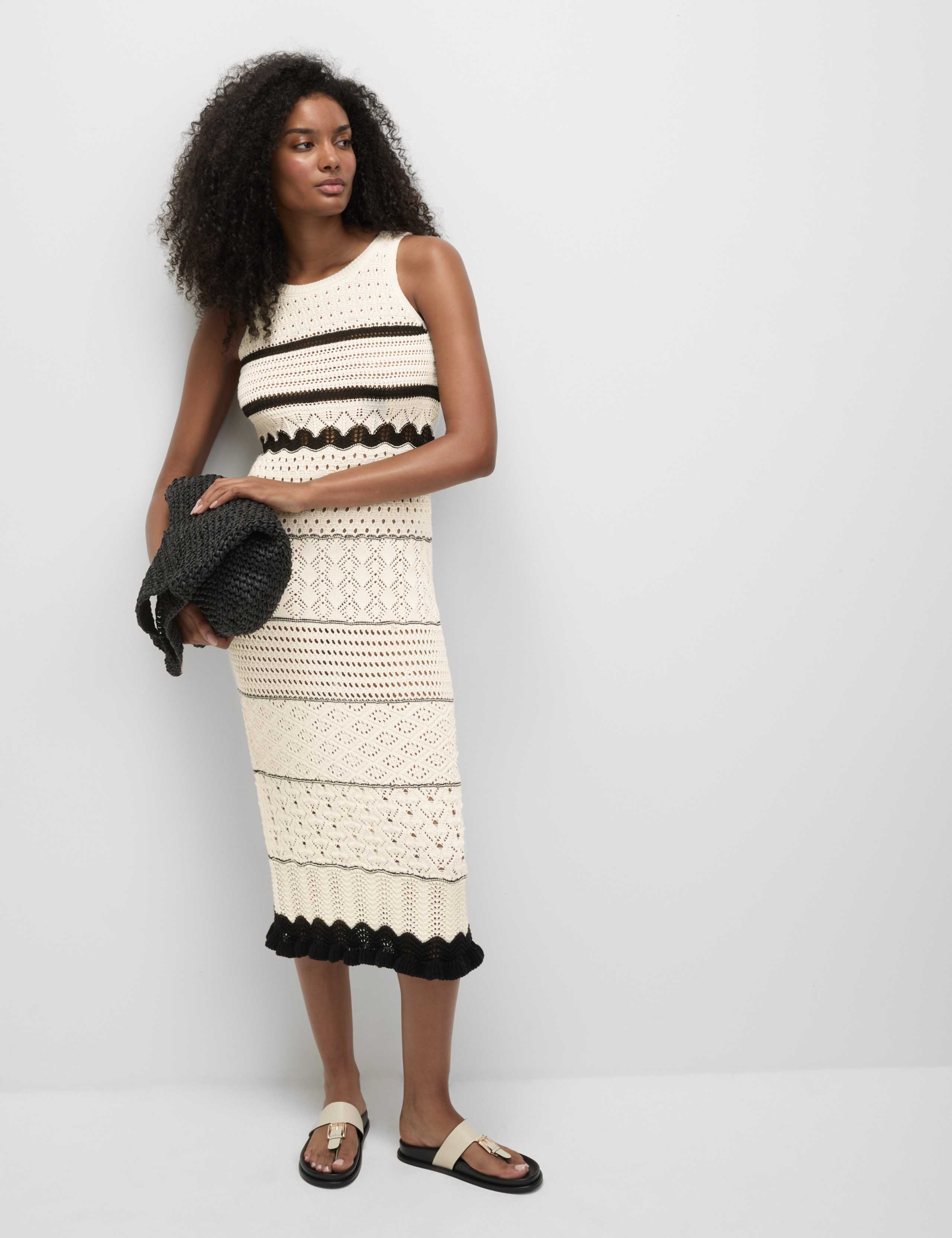 Cotton Blend Knitted Round Neck Midi Dress 4 of 6