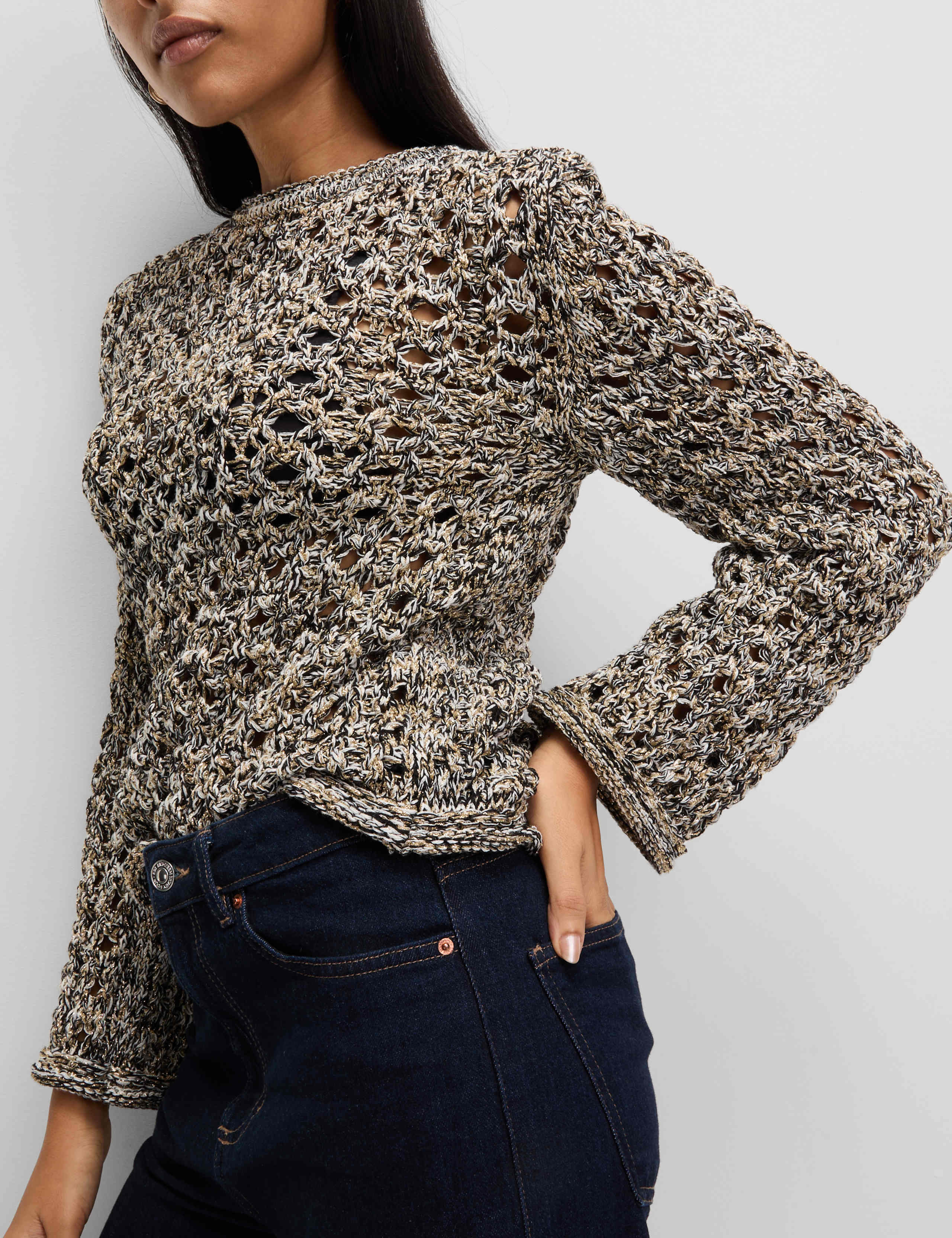 Cotton Blend Metallic Textured Jumper 5 of 7