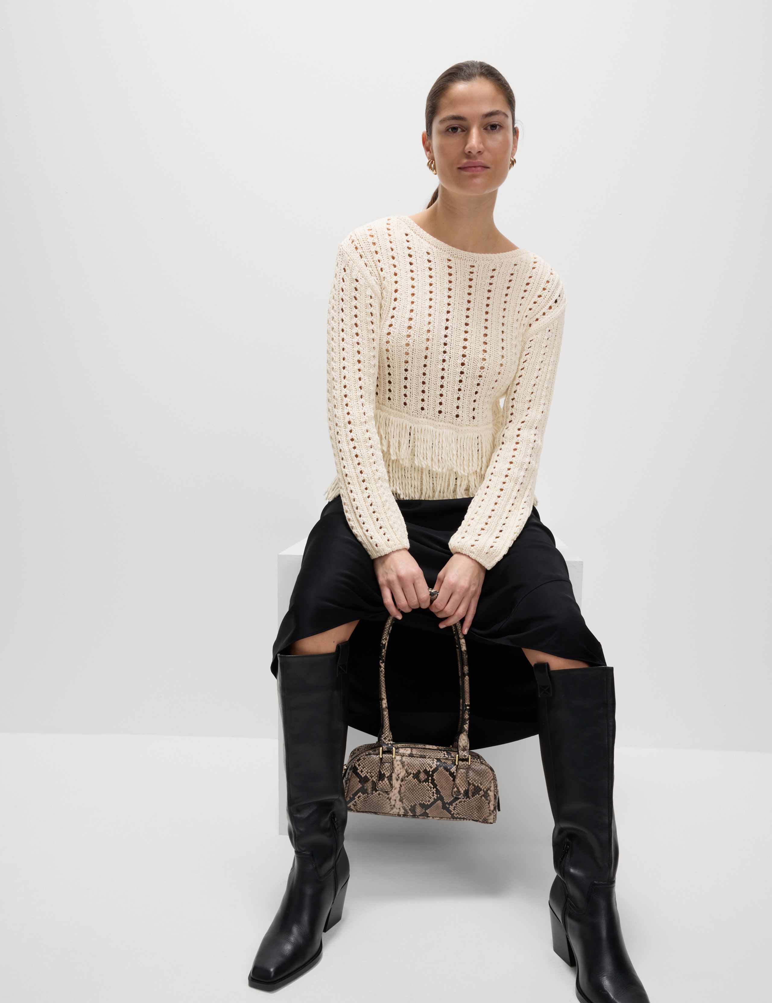 Cotton-Blend Textured Fringe Jumper 3 of 8