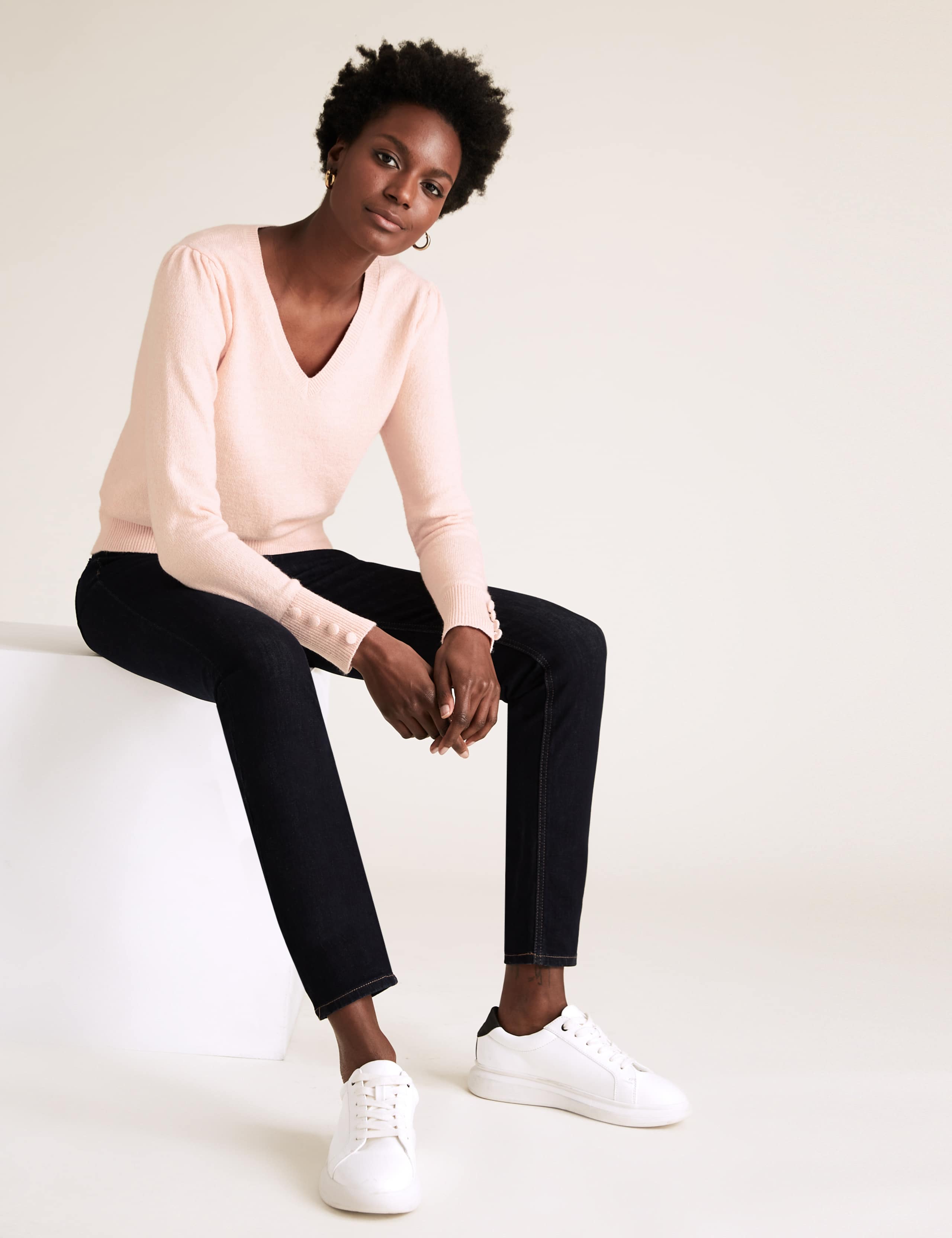 V-Neck Gathered Shoulder Jumper 1 of 5