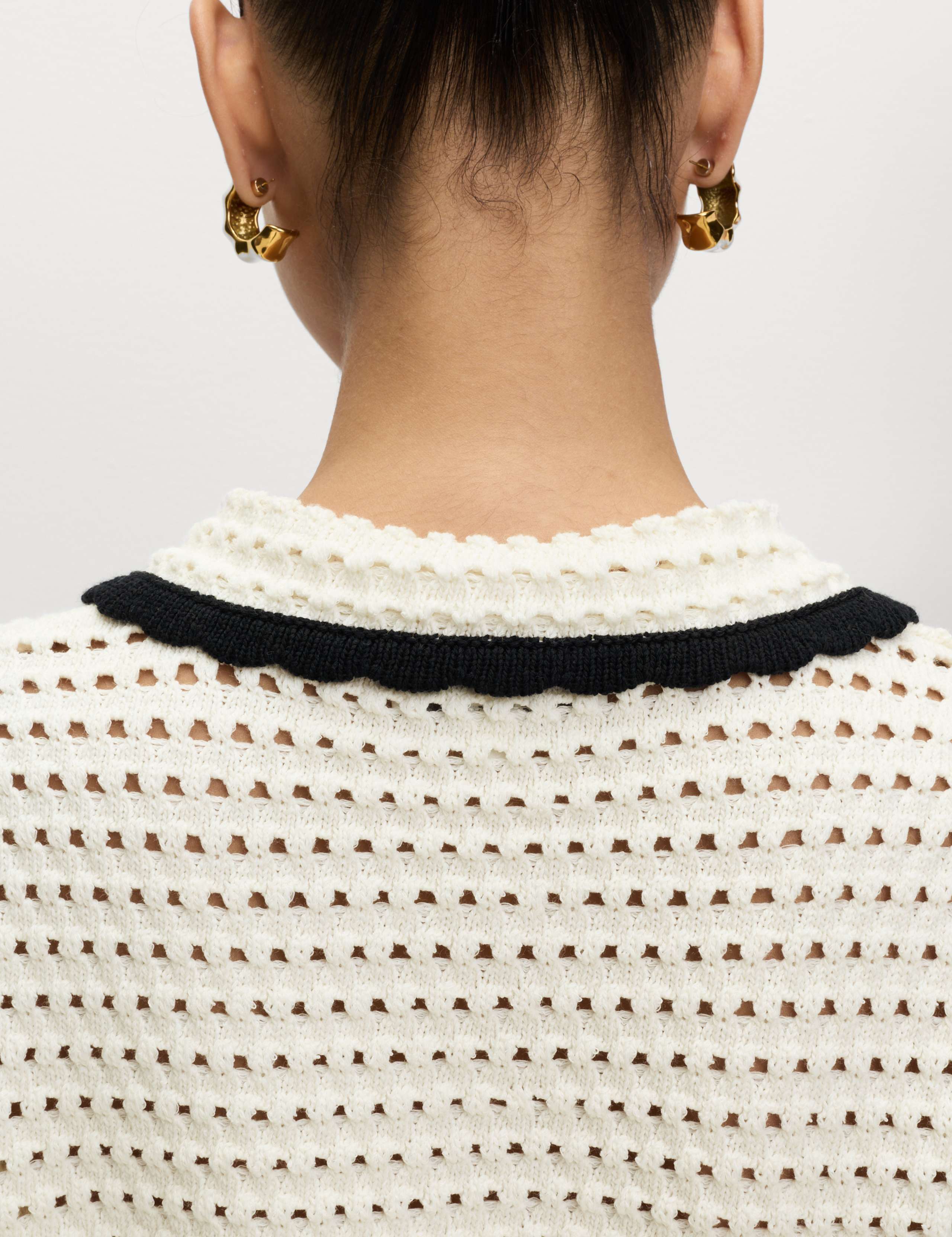 Cotton Rich Open Stitch Knitted Polo Top 3 of 7