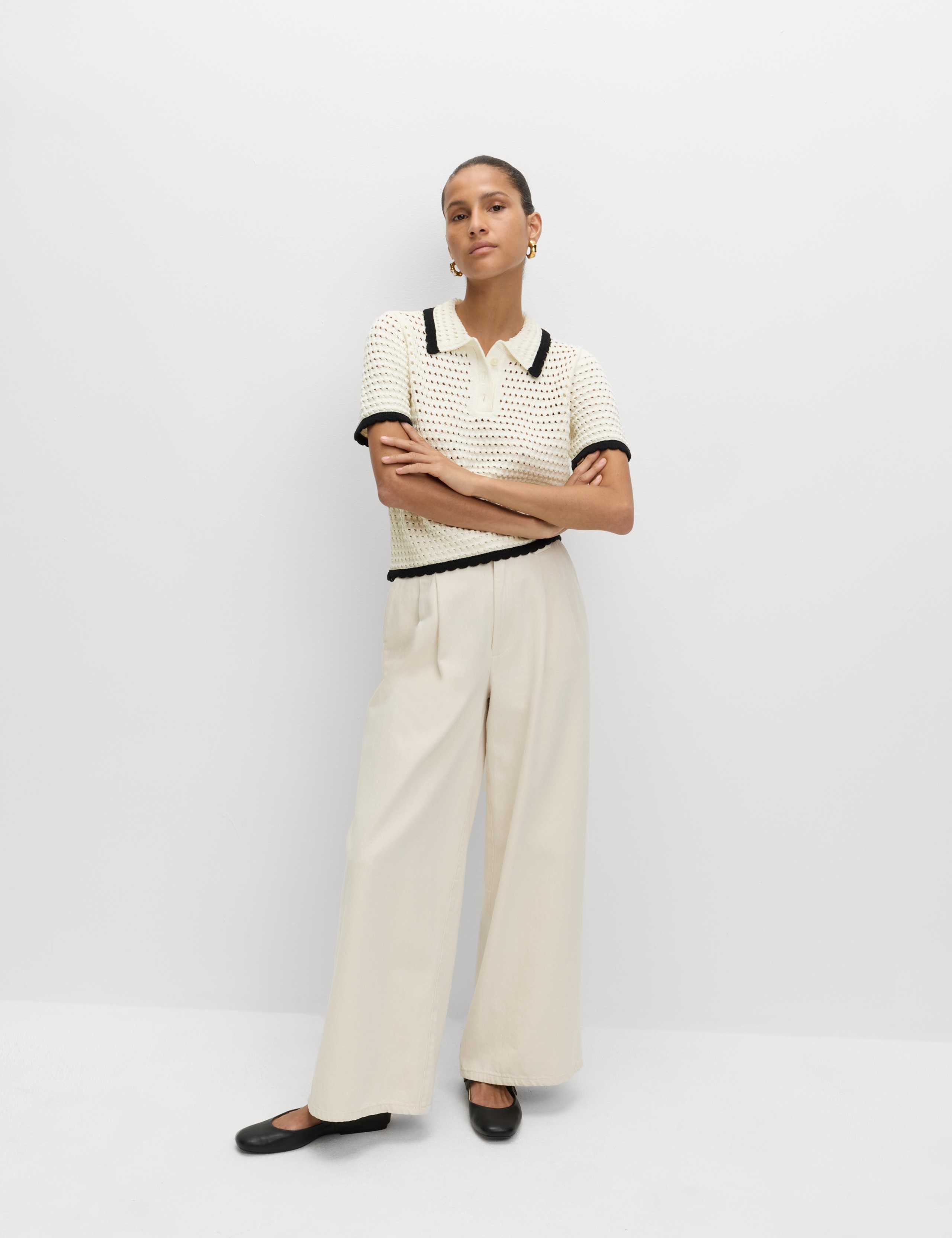 Cotton Rich Open Stitch Knitted Polo Top 4 of 7
