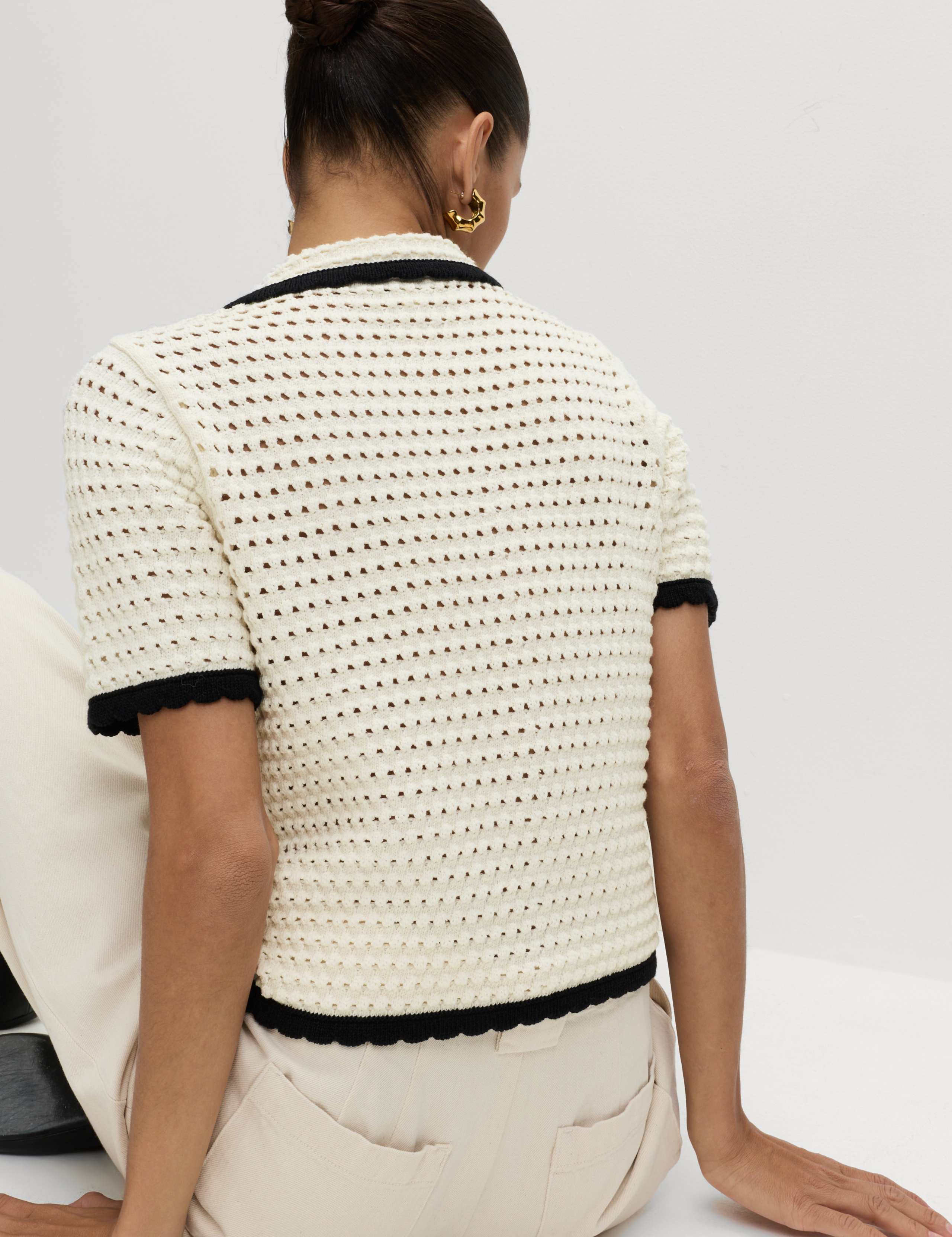 Cotton Rich Open Stitch Knitted Polo Top 6 of 7