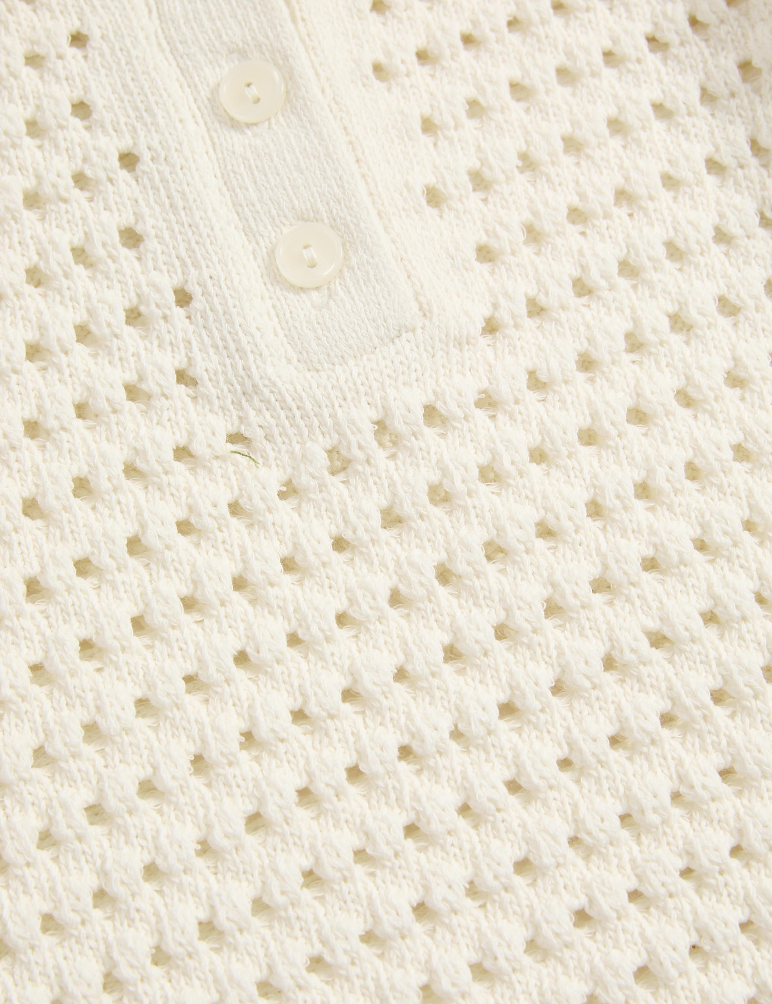 Cotton Rich Open Stitch Knitted Polo Top 7 of 7