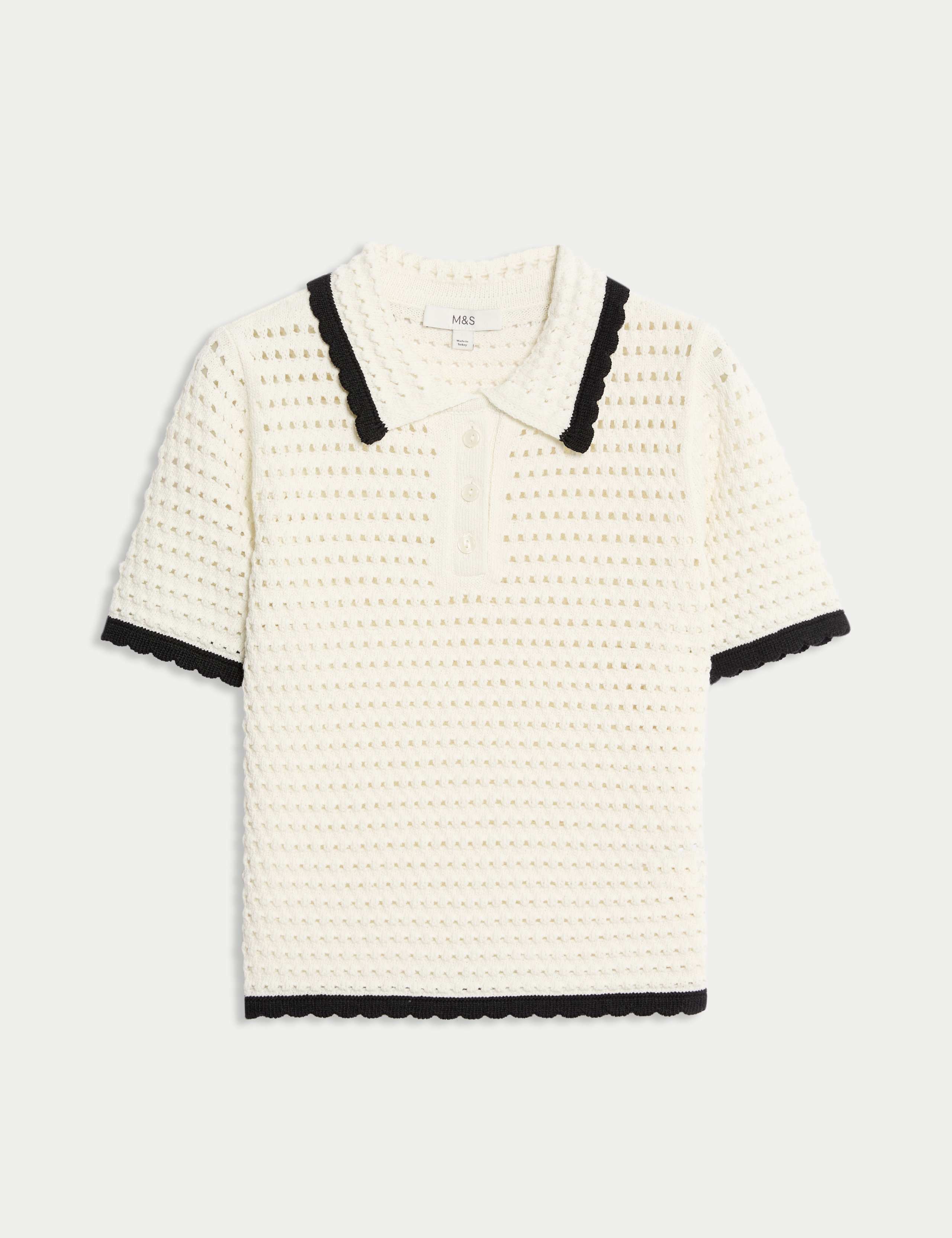 Cotton Rich Open Stitch Knitted Polo Top 2 of 7