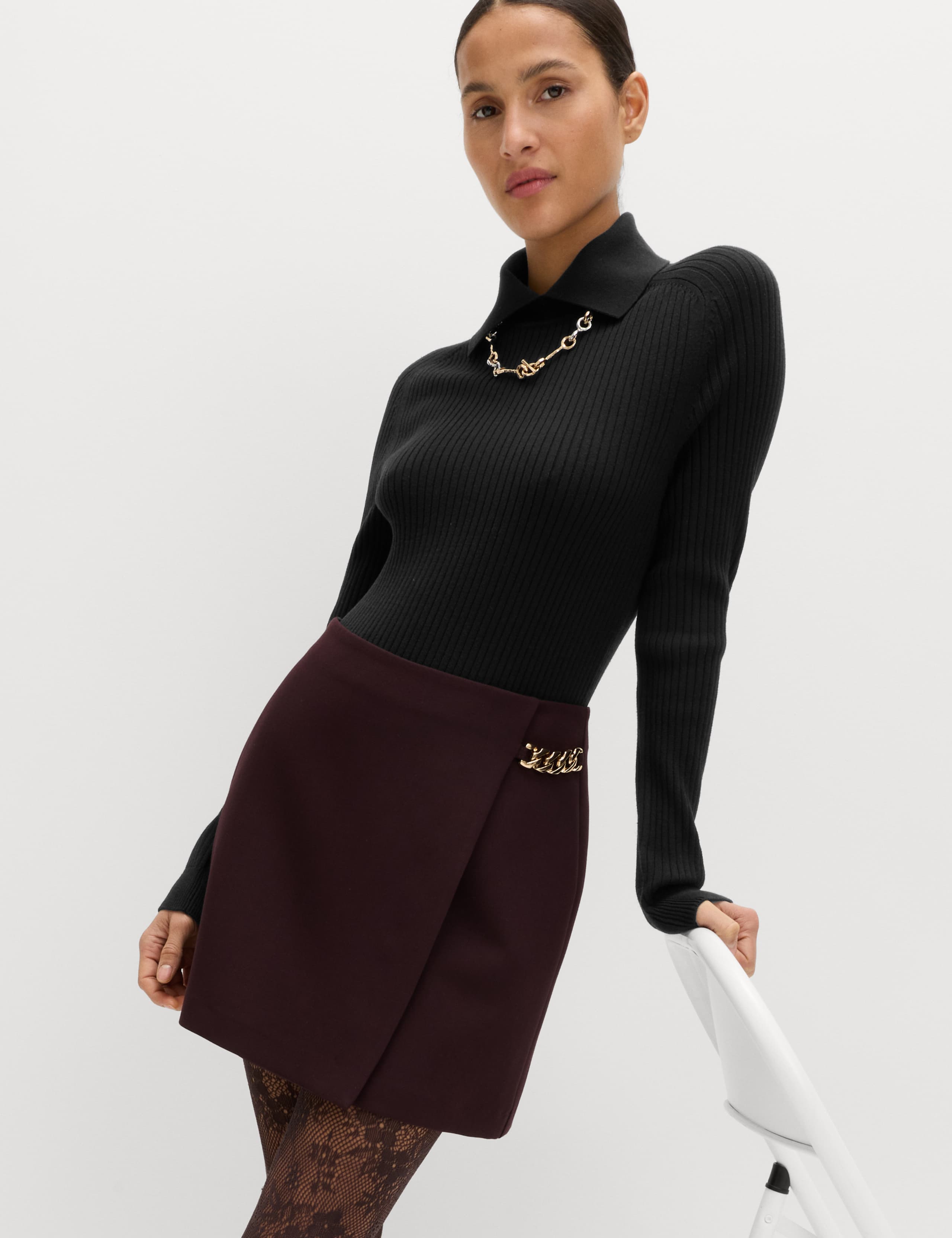 Ribbed Collared Slim Fit Knitted Top 5 of 5