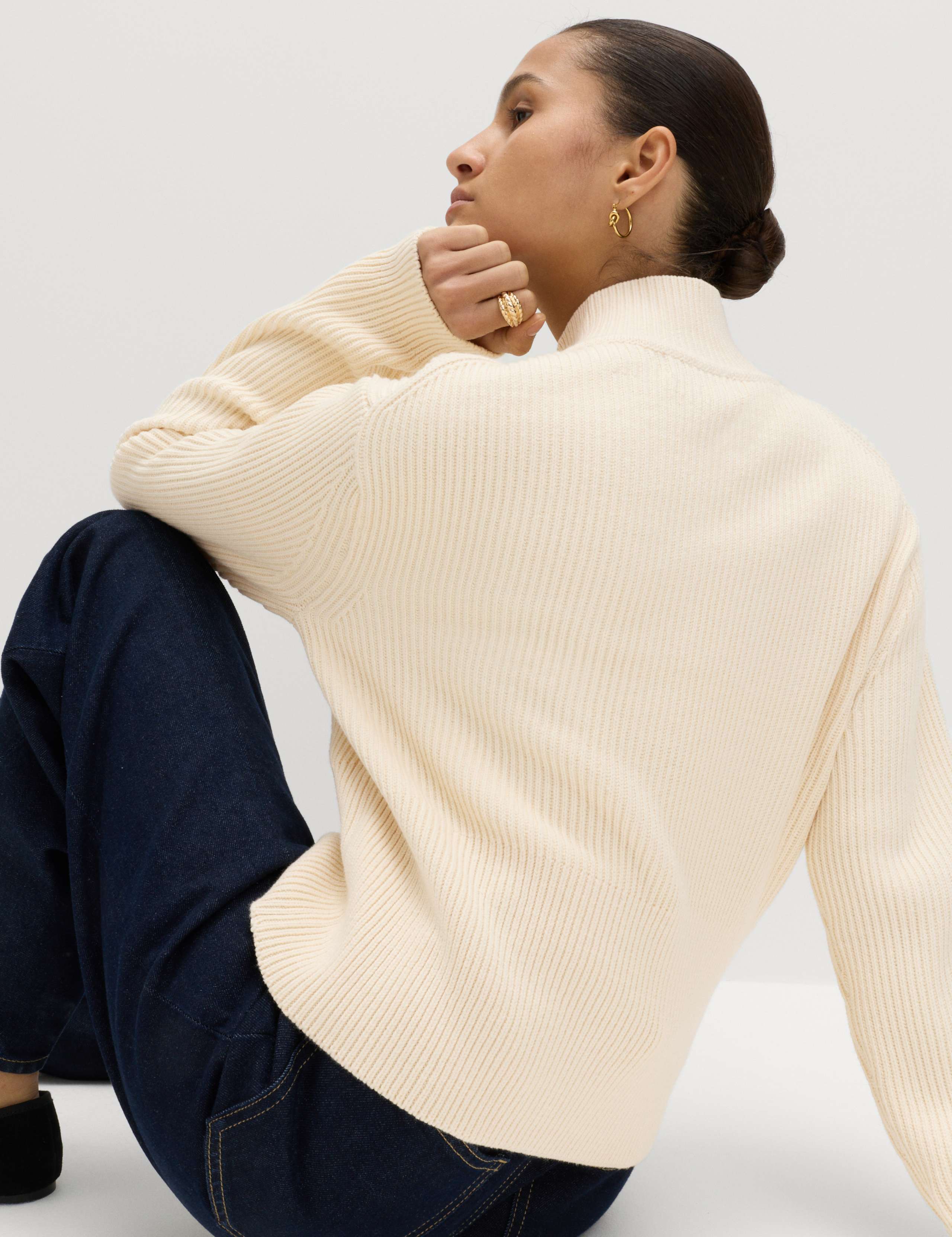 Cotton-Rich Ribbed Relaxed Cardigan 4 of 5